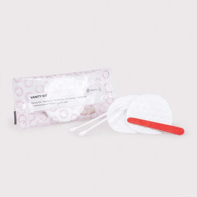 Vanity kit Hotel Confezione da 100 pezzi in flow pack ColorContiene (3 cotton fioc lima per unghie 3 dischetti Stuccanti in cotone) Linea Cortesia Hotel B&B Casa Vacanze set viaggio