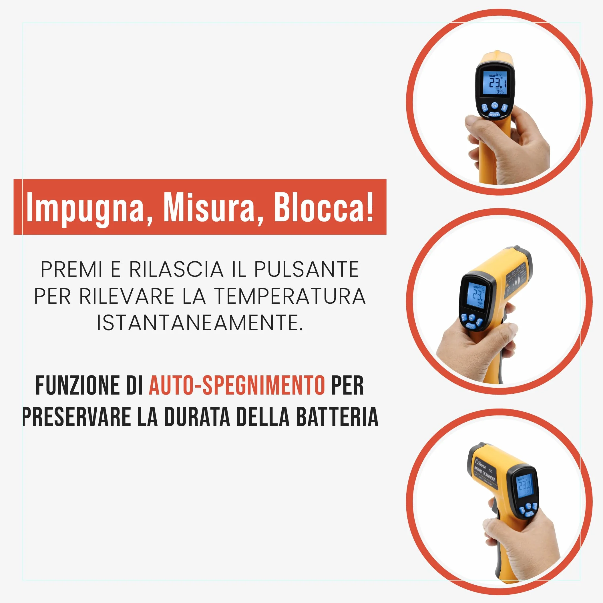 Chef Pomodoro Termometro Infrarossi da Cucina, Termometro Laser Senza Contatto -50°C a 550°C