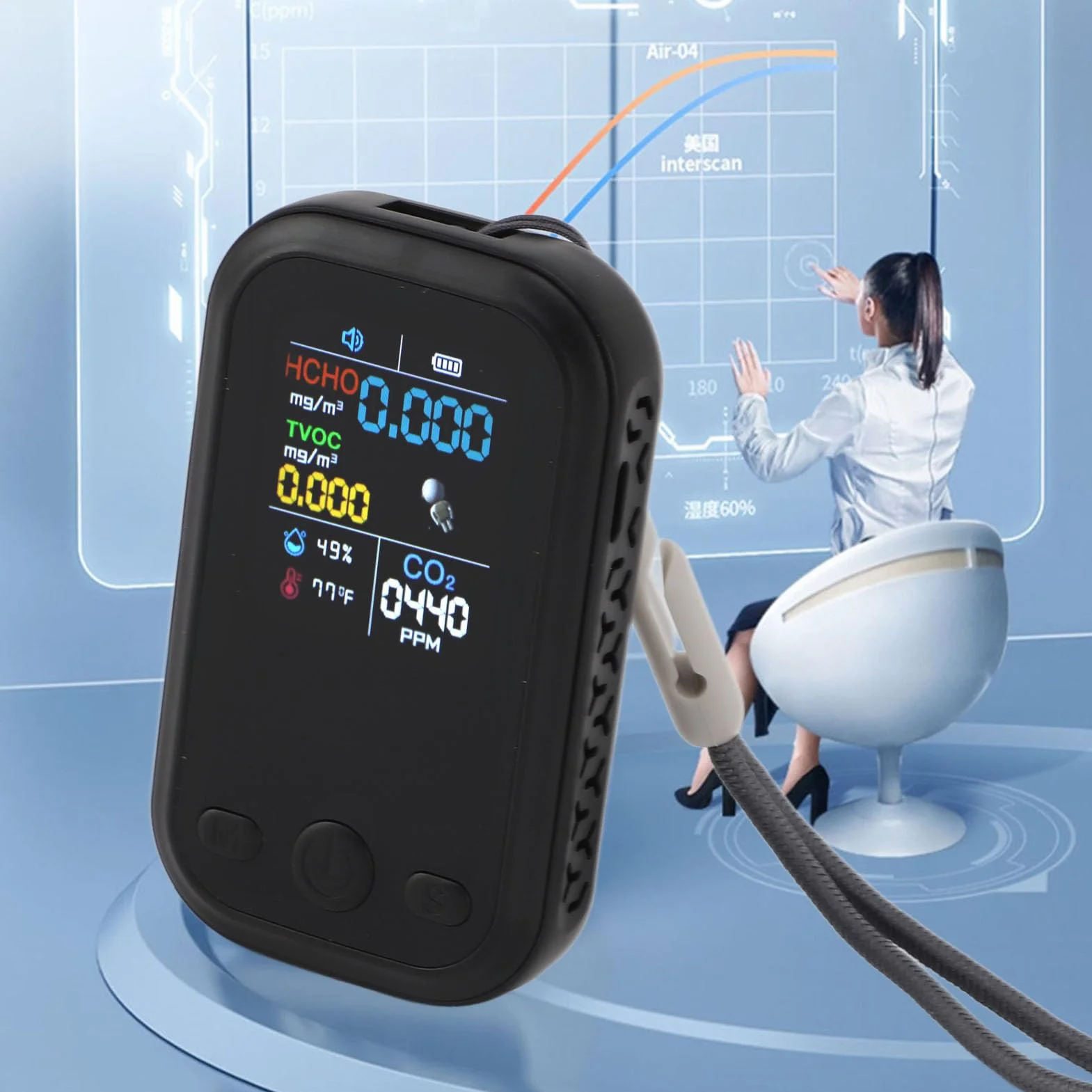 Kit per il Test 'aria Domestica, Monitor della qualità 'aria Compatto e Accurato per Prodotti Domestici per Interni (BLACK)