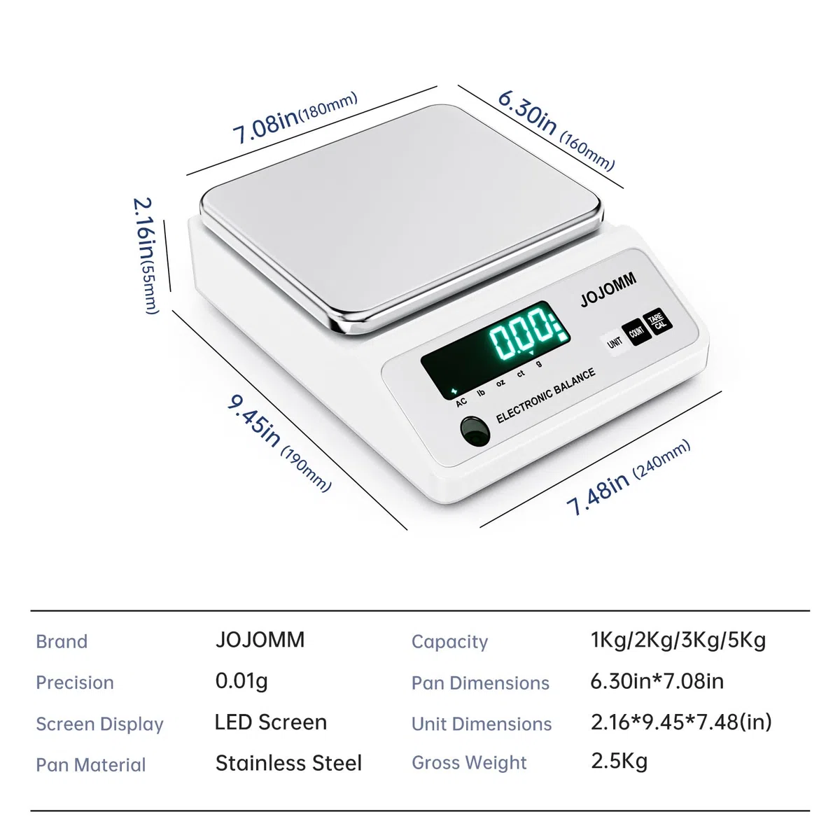 Bilancia da laboratorio 5000 g x 0,01 g, bilancia elettronica ad alta precisione, bilancia analitica accurata 0,01 g, bilancia digitale industriale scientifica per grammi, per cucina, gioielli