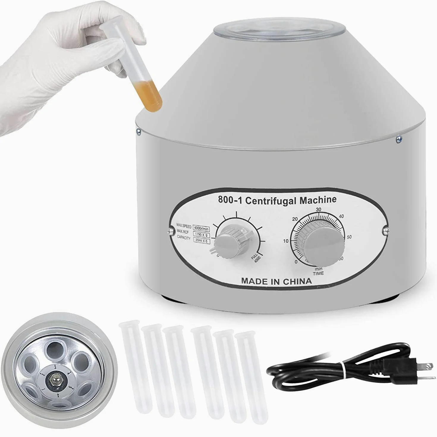 Macchina centrifuga da laboratorio a bassa velocità con timer da 0 a 60 minuti (coperchio da 0 a 4000 giri/min: 20 ml x 6 tubi)