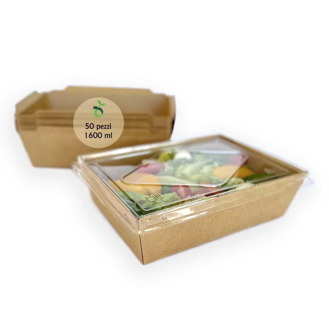 Lanchbox in Carta Kraft con Coperchio Trasparente 1600 ml - Confezione da 200 Pezzi | Scatole per Alimenti da Asporto, Contenitori Monouso per Cibo, Scatole Ecologiche