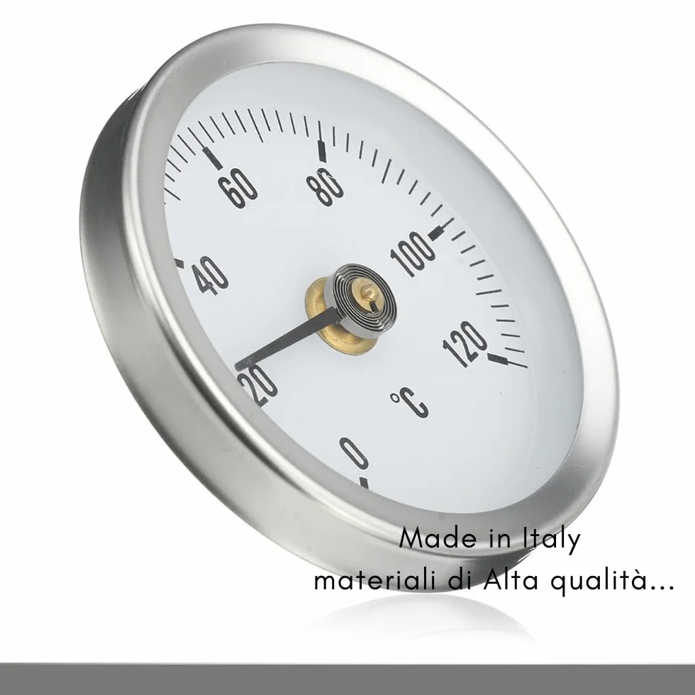 Termometro bimetallico a contatto per Tubi con clip Molla Bimetallica Acciaio Inossidabile, cassa diametro 63 mm scala 0-120 °C