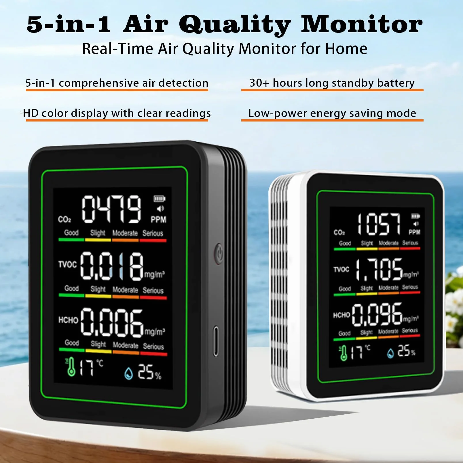 Tester professionale 5 in 1 qualità dell'aria interna, monitor CO2 con rilevamento TVOC formaldeide, misuratore temperatura umidità portatile