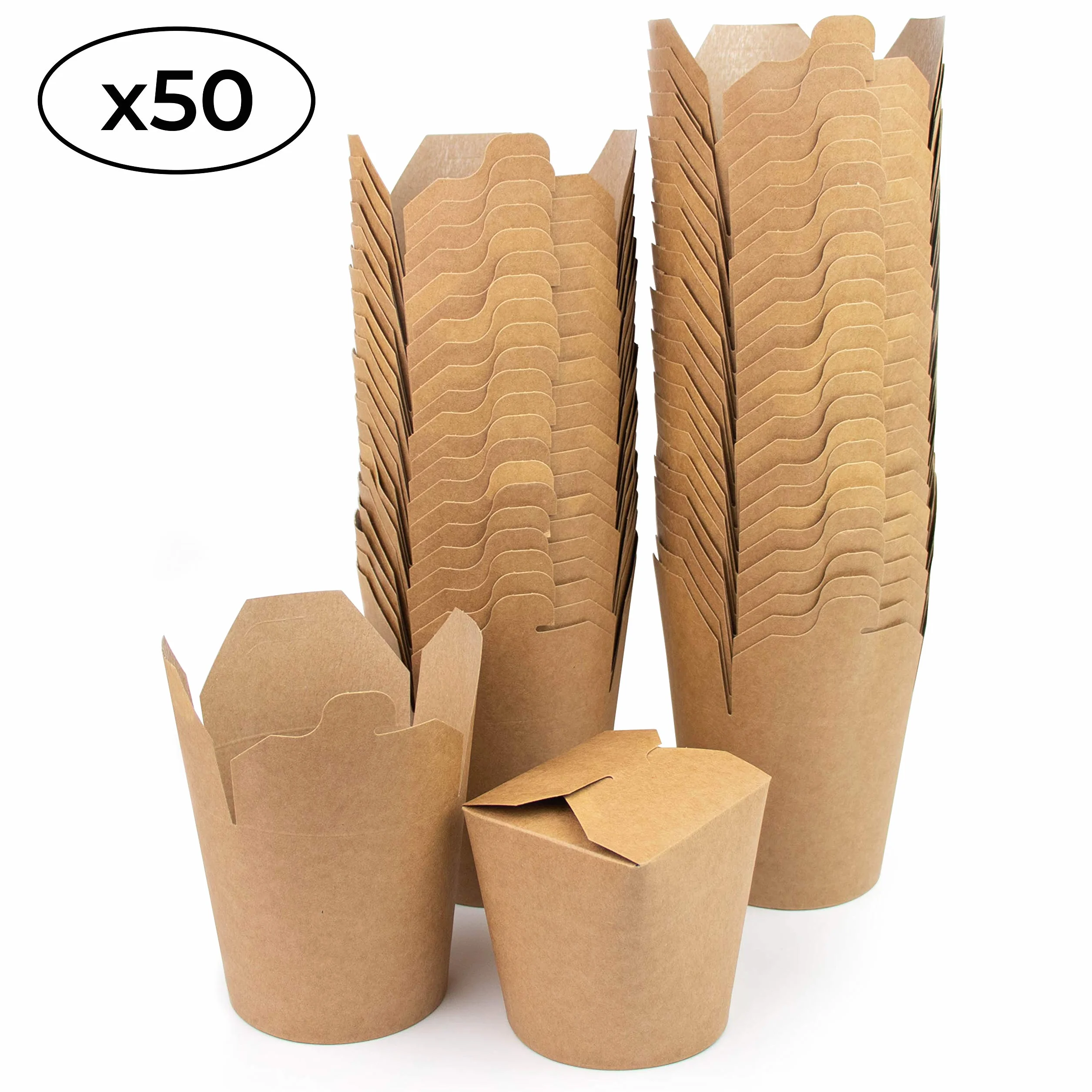 Set 50 scatole cartone 780 ml pasta piatti asiatici orientali riciclabile marrone