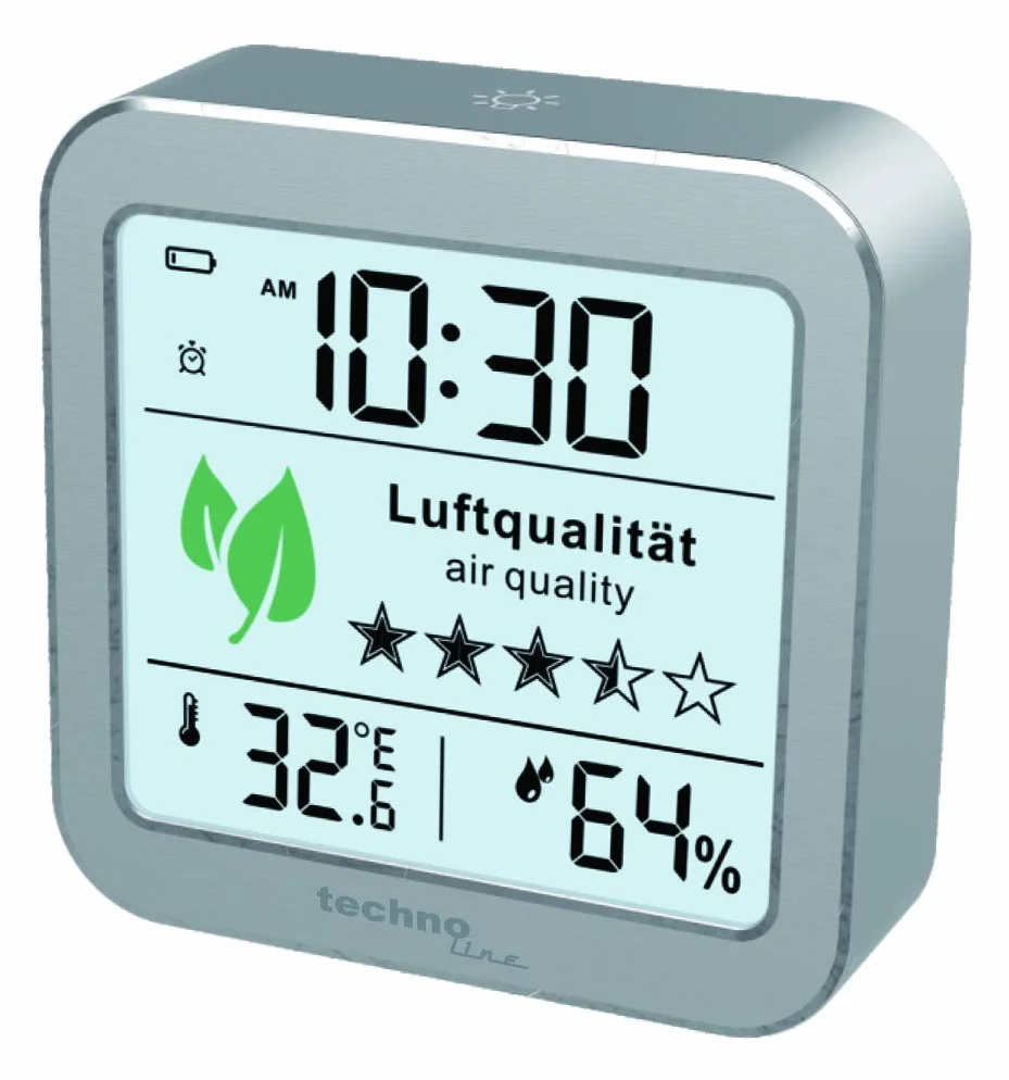 Technoline WL1020 Monitor della Qualità dell'Aria Interna Temperatura Umidità Allarme Argento Bianco