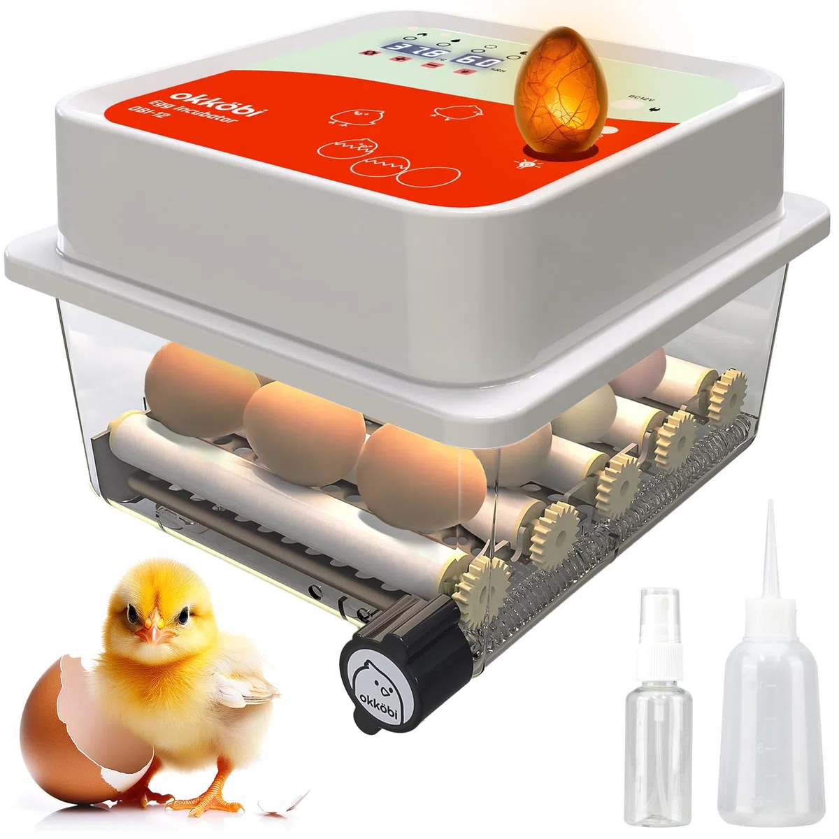 OBI-12 Incubatrice Automatica – Incubatrice uova per 12 uova con Rivoltamento Automatico - Incubatrice uova gallina, quaglia e anatra - Arancione