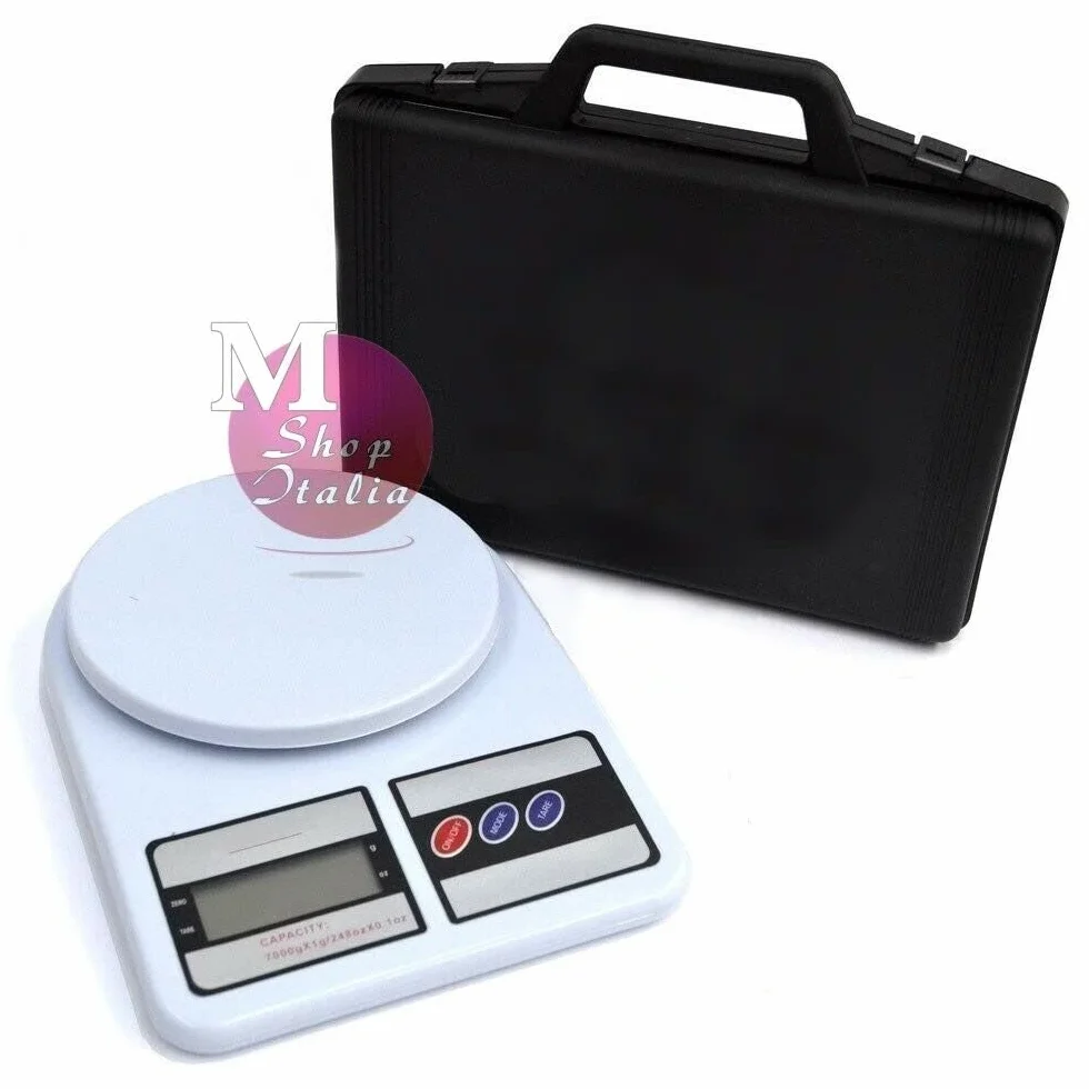 Bilancia con valigetta plastica display lcd KG 7 max risoluzione 1 grammo R600 R410 R407 R422 R32 R290 R436 per gas refrigerante