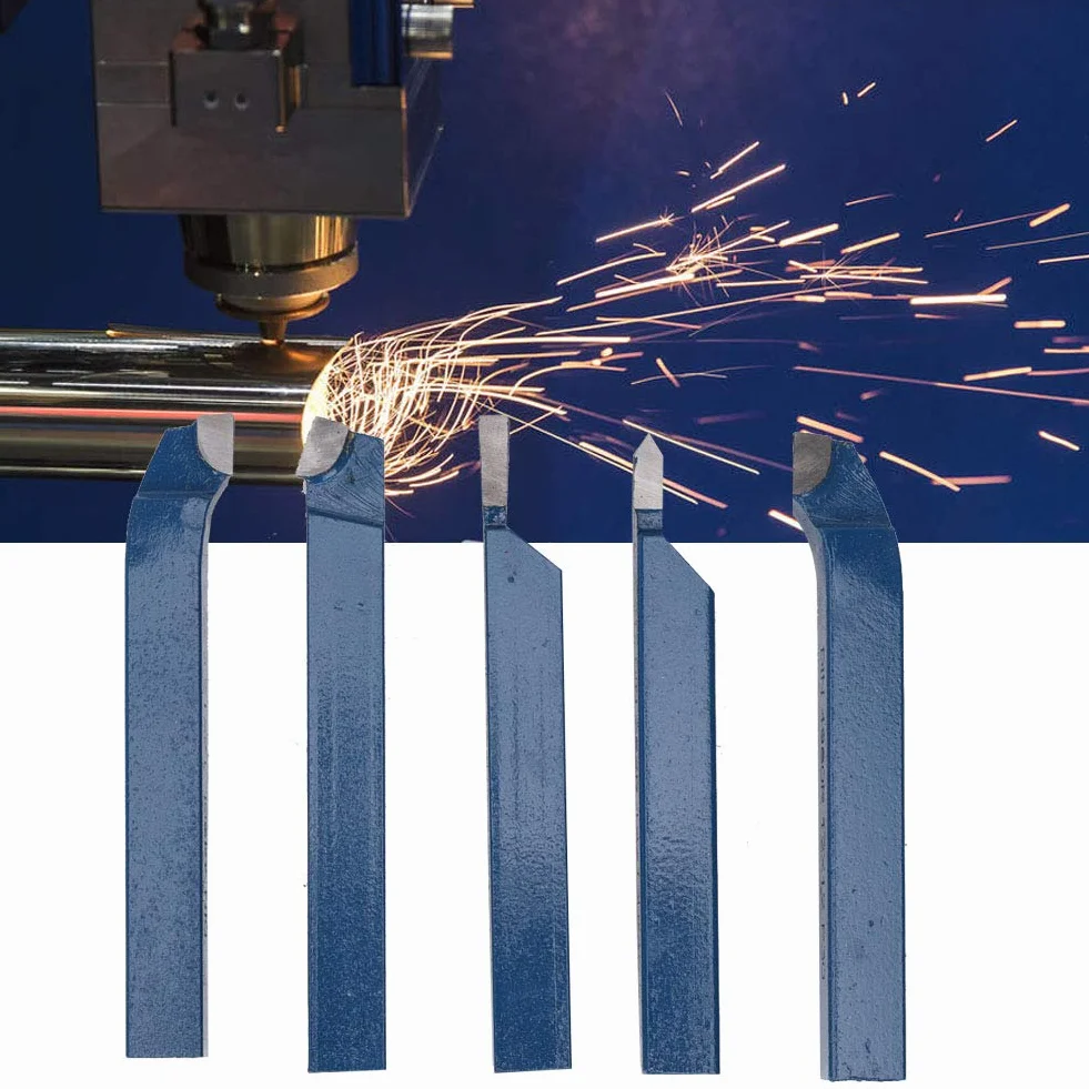 Set utensili per tornio 5pezzi, utensili per tornitura con testa saldatura metallo duro Assemblaggio utensili macchine utensili Inserti tornitura tornio industriale(12x12mm)