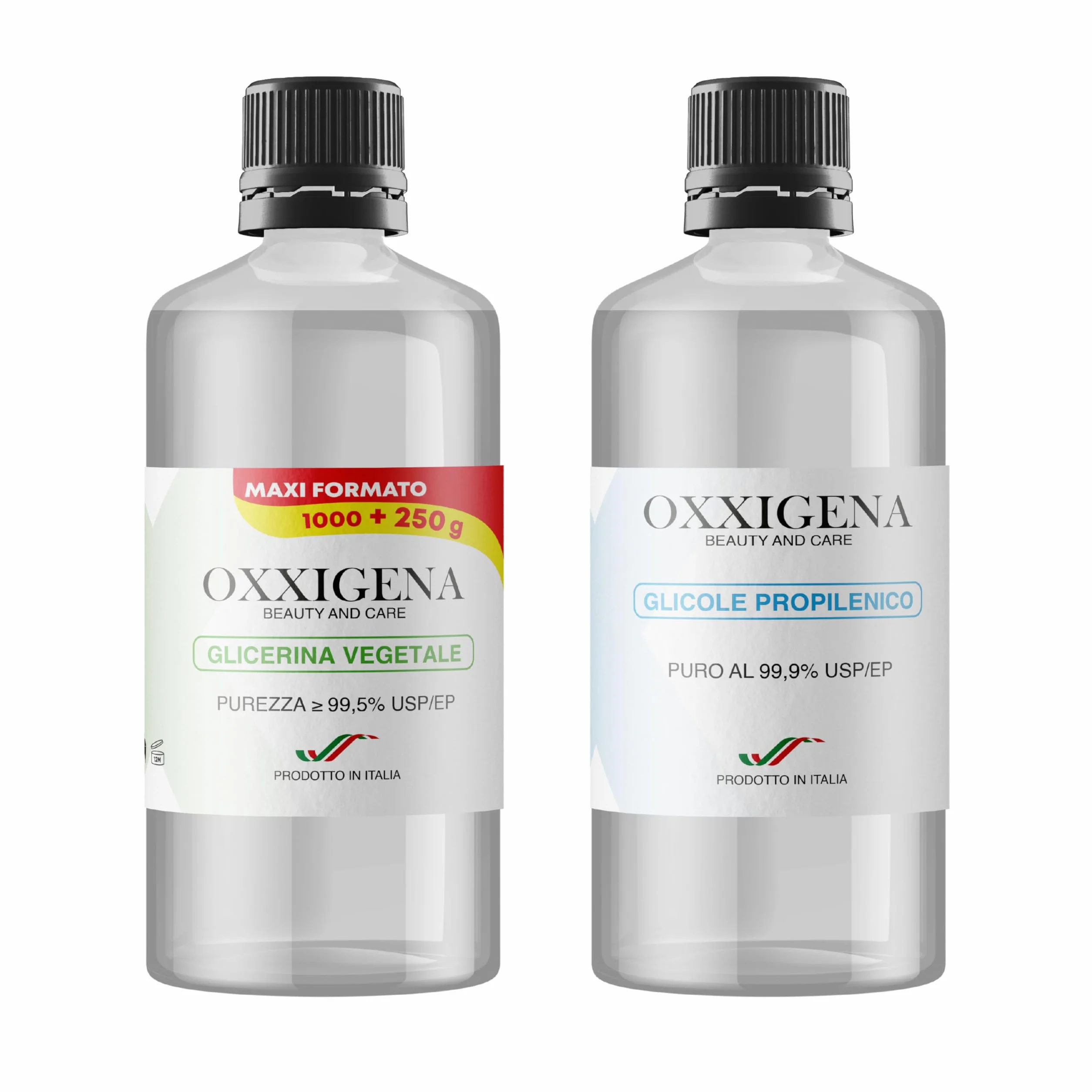 Oxxigena - Kit Base Neutra da 2 L, con Glicerina Vegetale Liquida Pura ≥ 99,5% (1 L) + Glicole Propilenico Liquido Puro (1 L), 50 VG / 50 PG, 100% Made in Italy, Purezza Farmaceutica