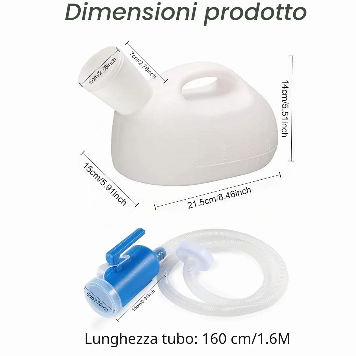 Orinatoio Portatile Uomo Donna 2000 ml Plastica Riutilizzabile a Prova di Fuoriuscita con Tappo a Vite Bianco