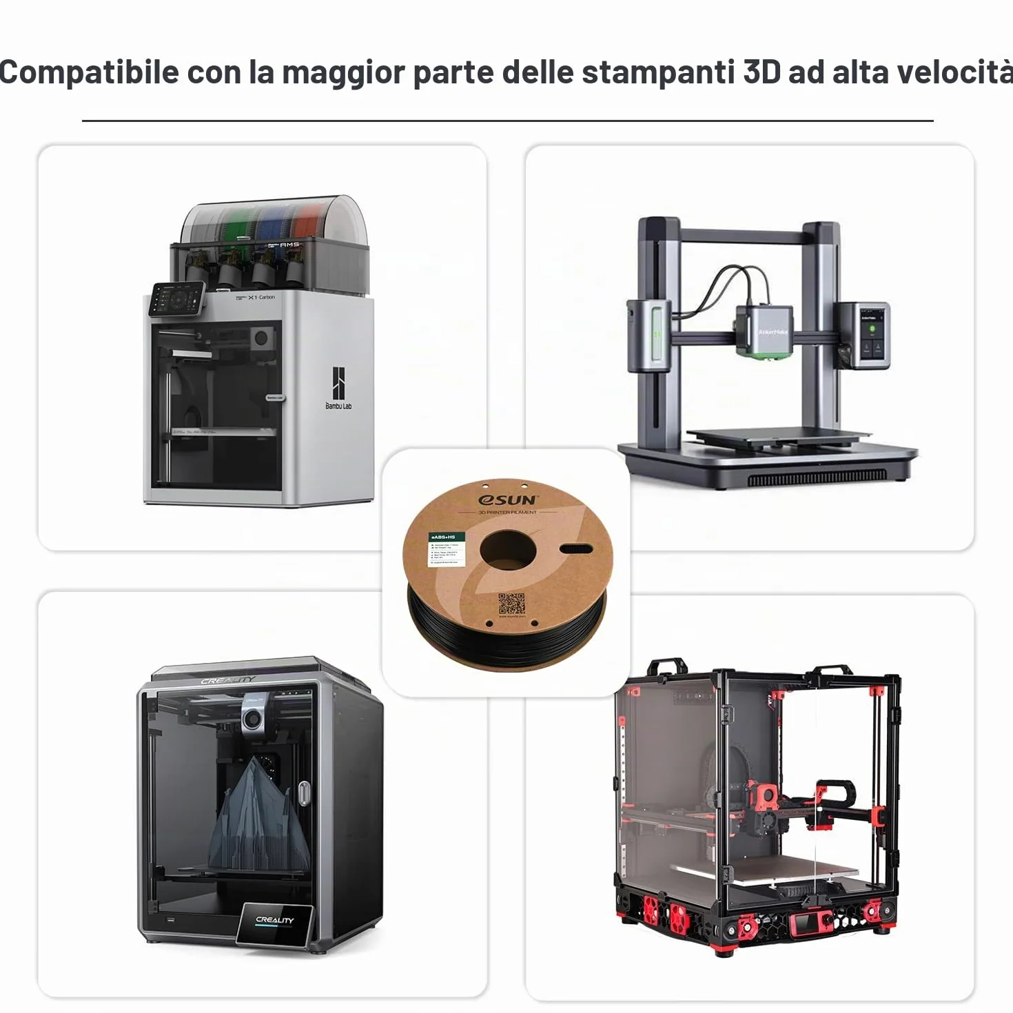 eSUN ABS+ Filamento 1,75 mm per stampante 3D ad alta velocità, precisione +/- 0,03 mm, bobina 1 kg, Nero