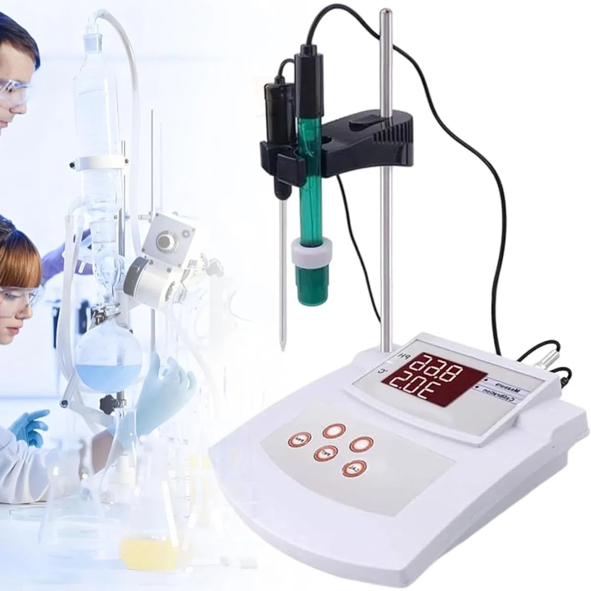 Misuratore di pH da laboratorio da tavolo, misuratore di pH da tavolo con calibrazione automatica dell'acidità, precisione ±0,01 pH, calibrazione automatica, for ambiente, laboratorio, ecologia