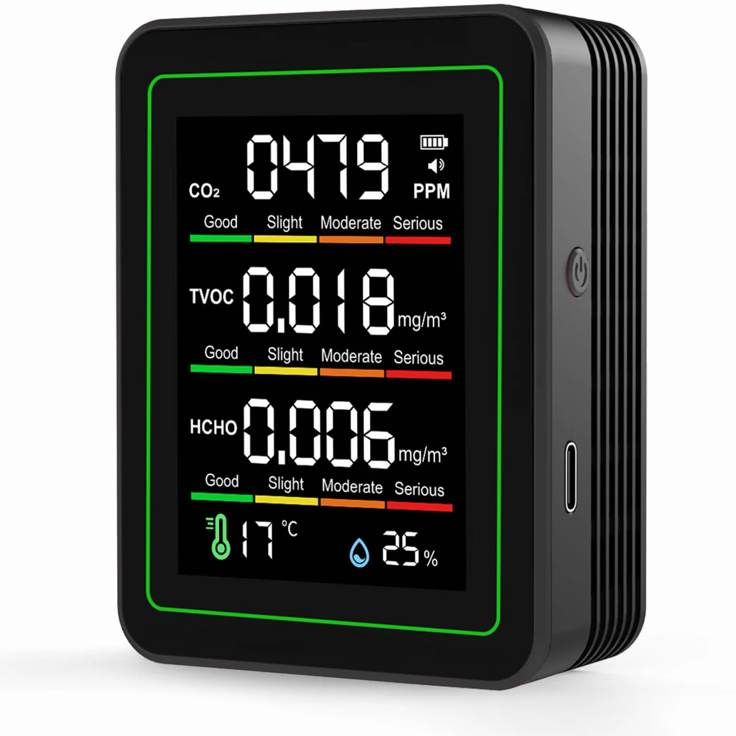 Tester professionale 5 in 1 qualità dell'aria interna, monitor CO2 con rilevamento TVOC formaldeide, misuratore temperatura umidità portatile