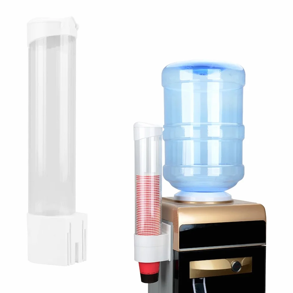 Dispenser Bicchieri da Parete, Supporto per Bicchieri di Carta con Coperchio Antipolvere, per 60-80 Bicchieri, Bianco