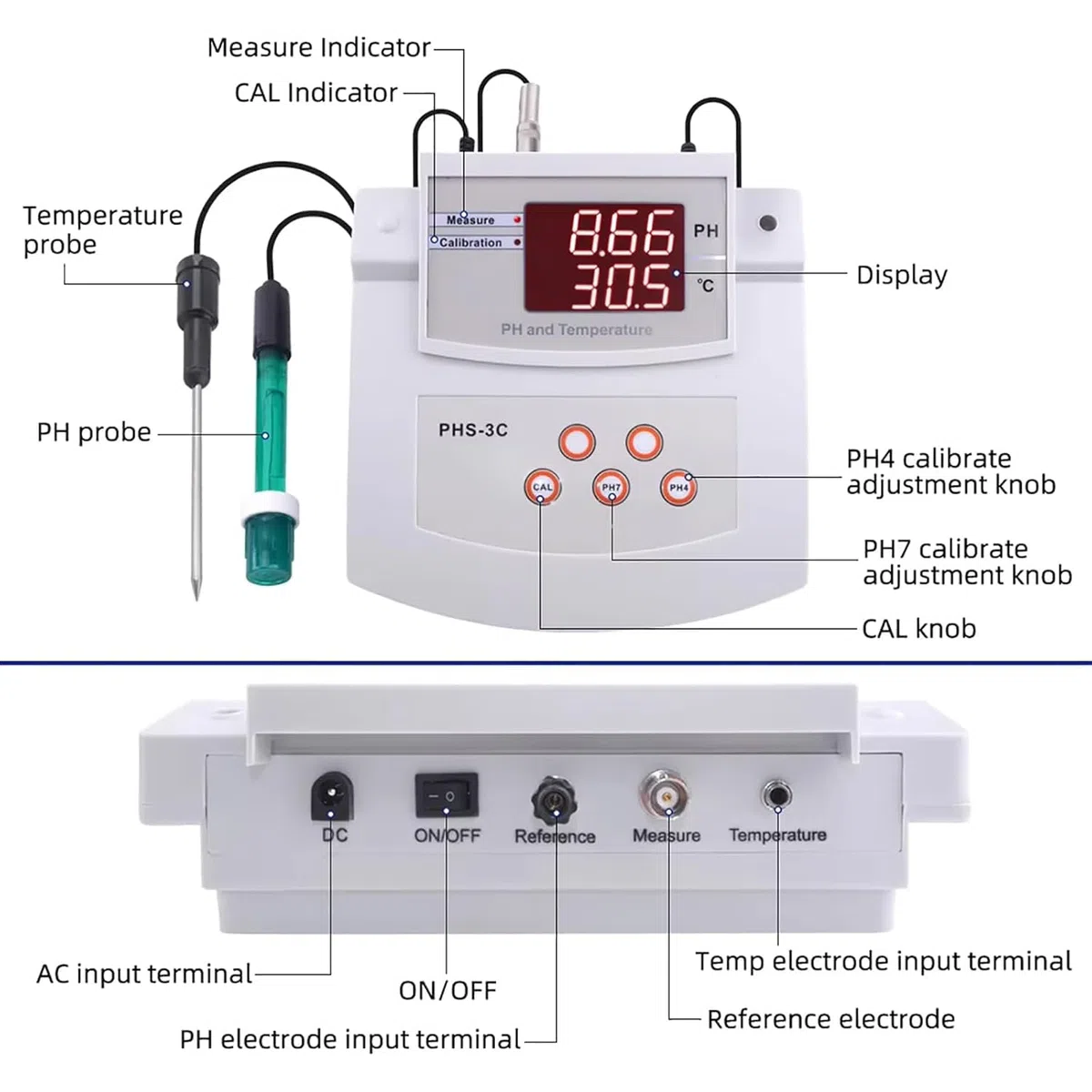 Misuratore di pH da laboratorio da tavolo, tester di acidità e alcalinità da laboratorio, campo di misurazione 0-14 pH, precisione ± 0,01 pH, calibrazione automatica a 2 punti, per acquario