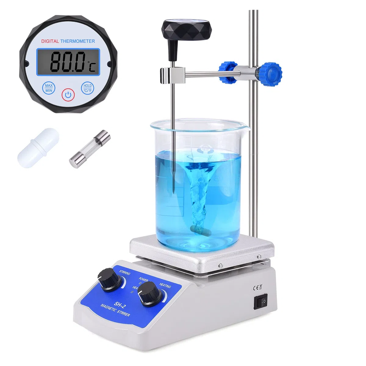 Slendor Agitatore magnetico SH-2 Hot Plate Mixer Max 700 ° F Lab Piastra agitatrice 2000 giri/min Piastra agitatrice con termometro, barra agitatrice e supporto di supporto