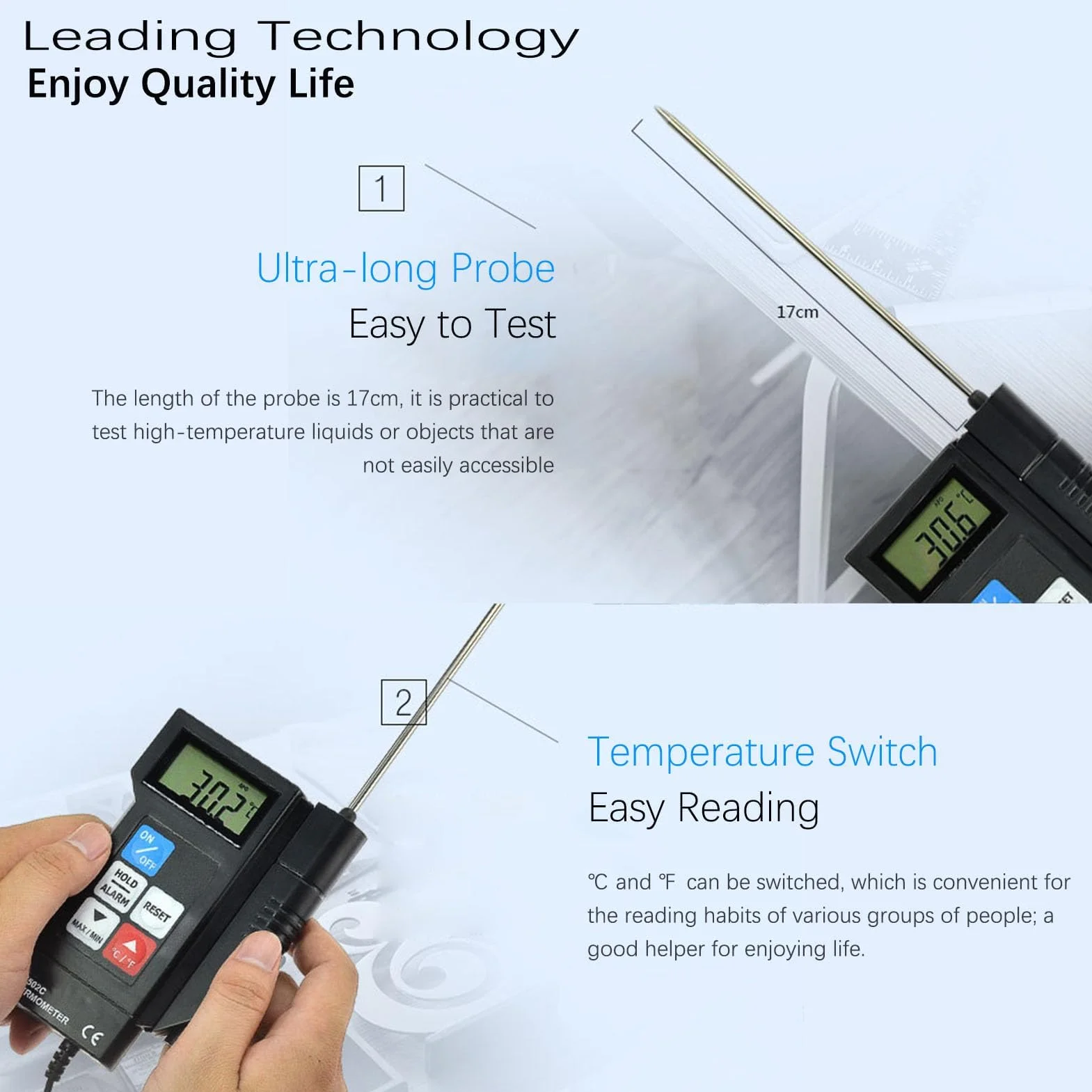Termometro Elettronico EM502C Alta Precisione per Industria Alimentare con Sonda Digitale Temperatura Acqua