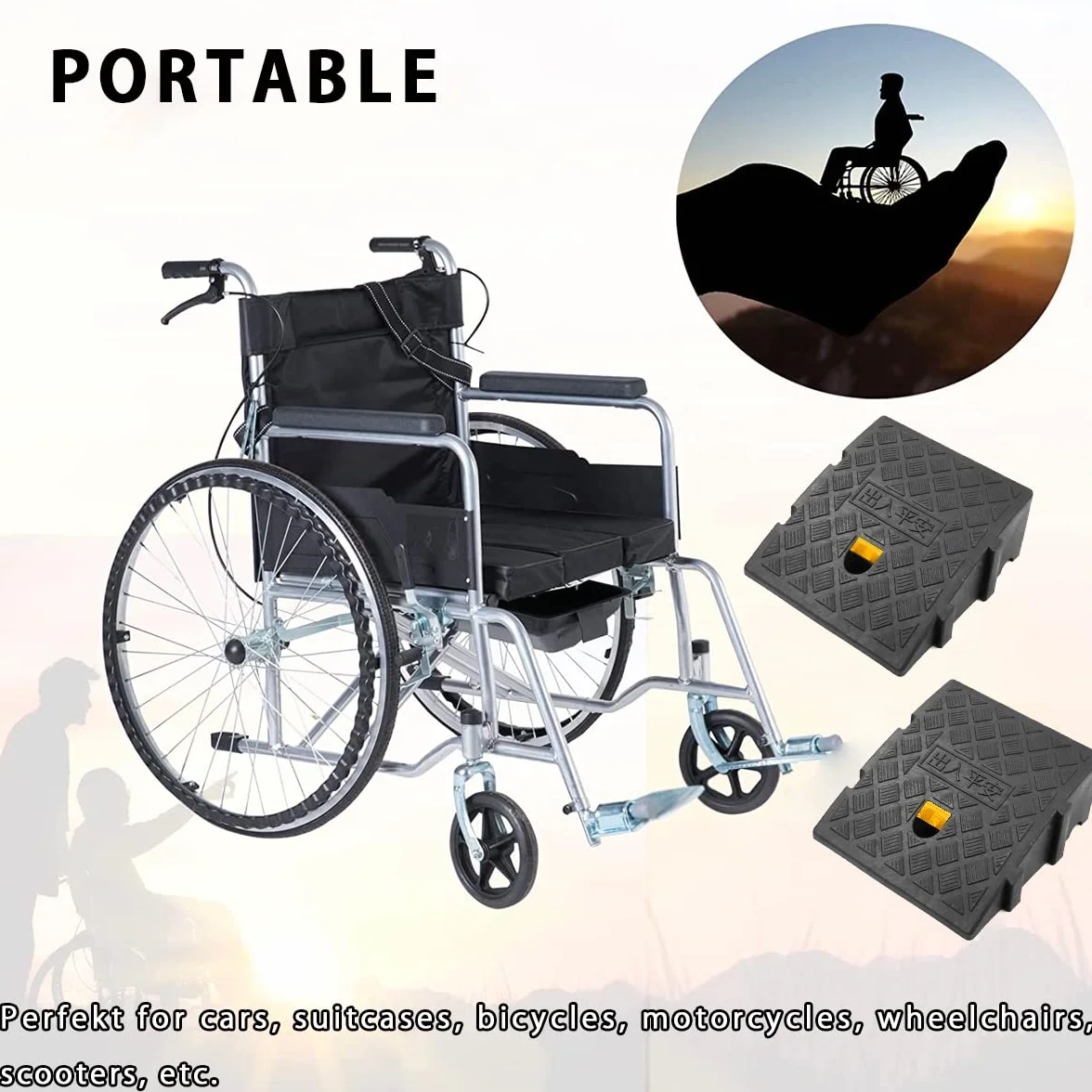 Rampa di Marciapiede in Plastica per Auto Garage con Rotelle Set da 2