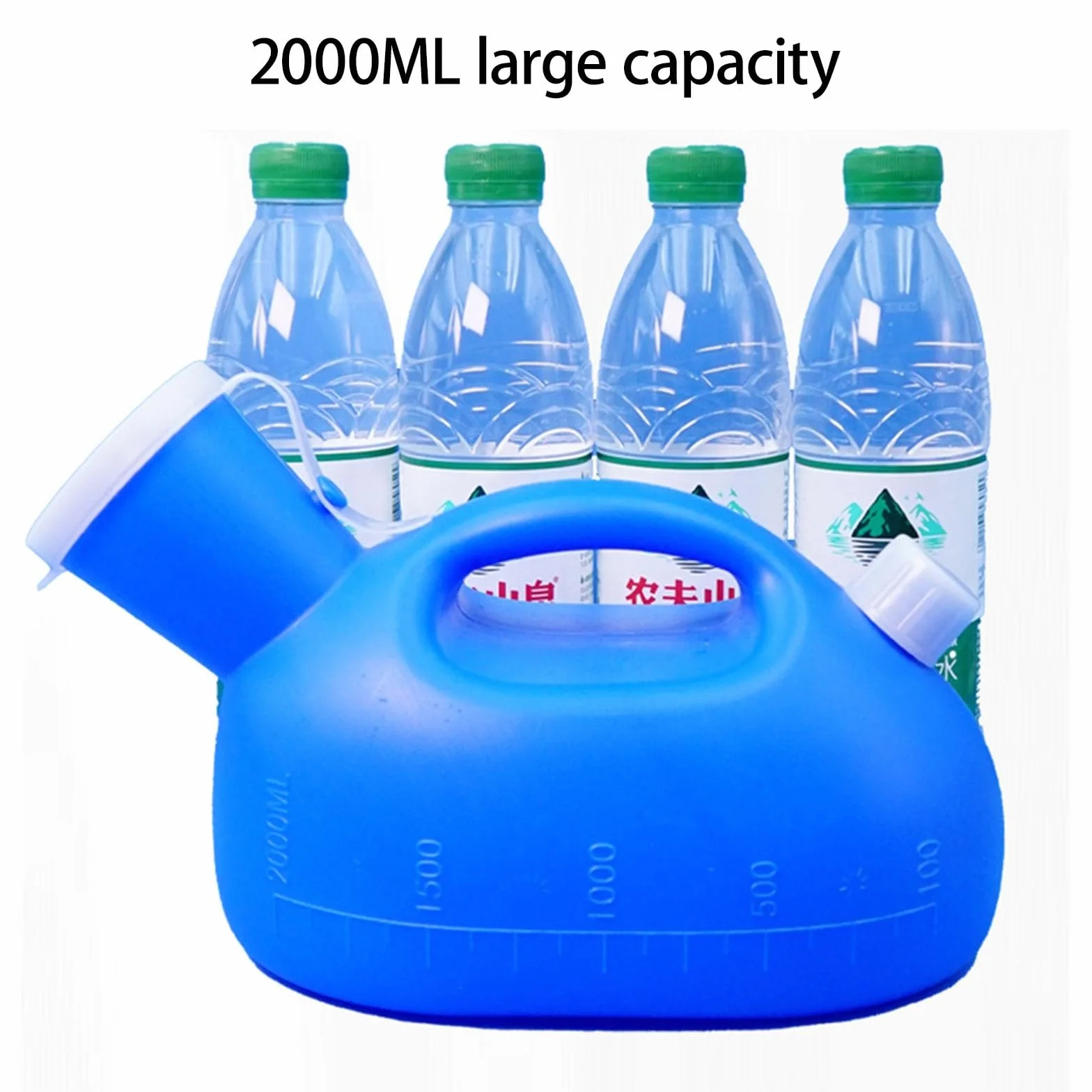 Pappagallo Urina Donna Notturno Anziani Durevole da Letto Caraffa Pipì Grande capacità Orinatoio Portatile Uomo Contenitore Scarico Indipendente Blue z Tubem