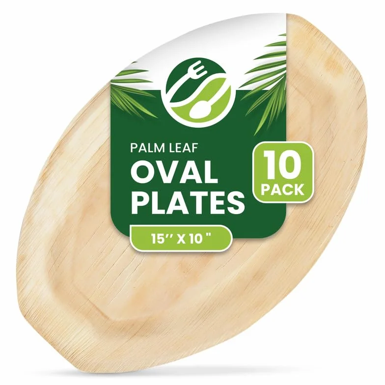 ECO Leaf 10 piatti da portata usa e getta in foglia di palma ovale 38x25 cm vassoi per alimenti caldi