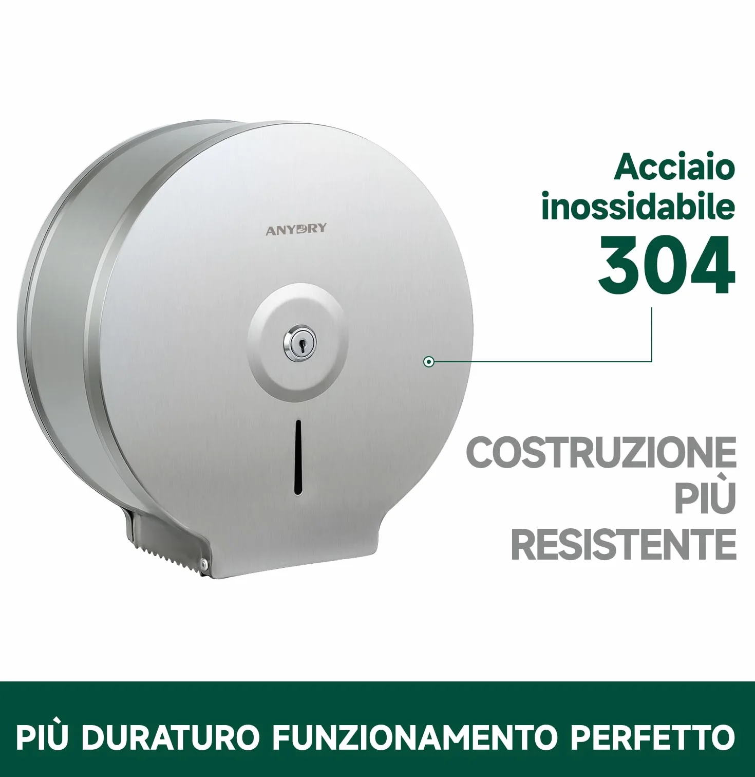 AnyDry 5182 Distributore per asciugamani di carta in acciaio inox commerciale a torre manuale montaggio a parete
