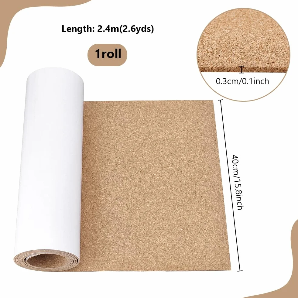 PH PandaHall Rotolo di Sughero Autoadesivo 2.4x0.4m 3mm Spessore Bacheca da Parete