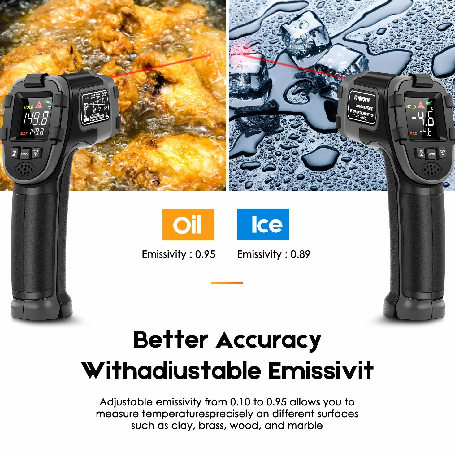 Termometro Infrarossi SOVARCATE Laser Digitale IR Temperatura Pistola -58°F~1112°F Allarme Alta e Bassa Temperatura