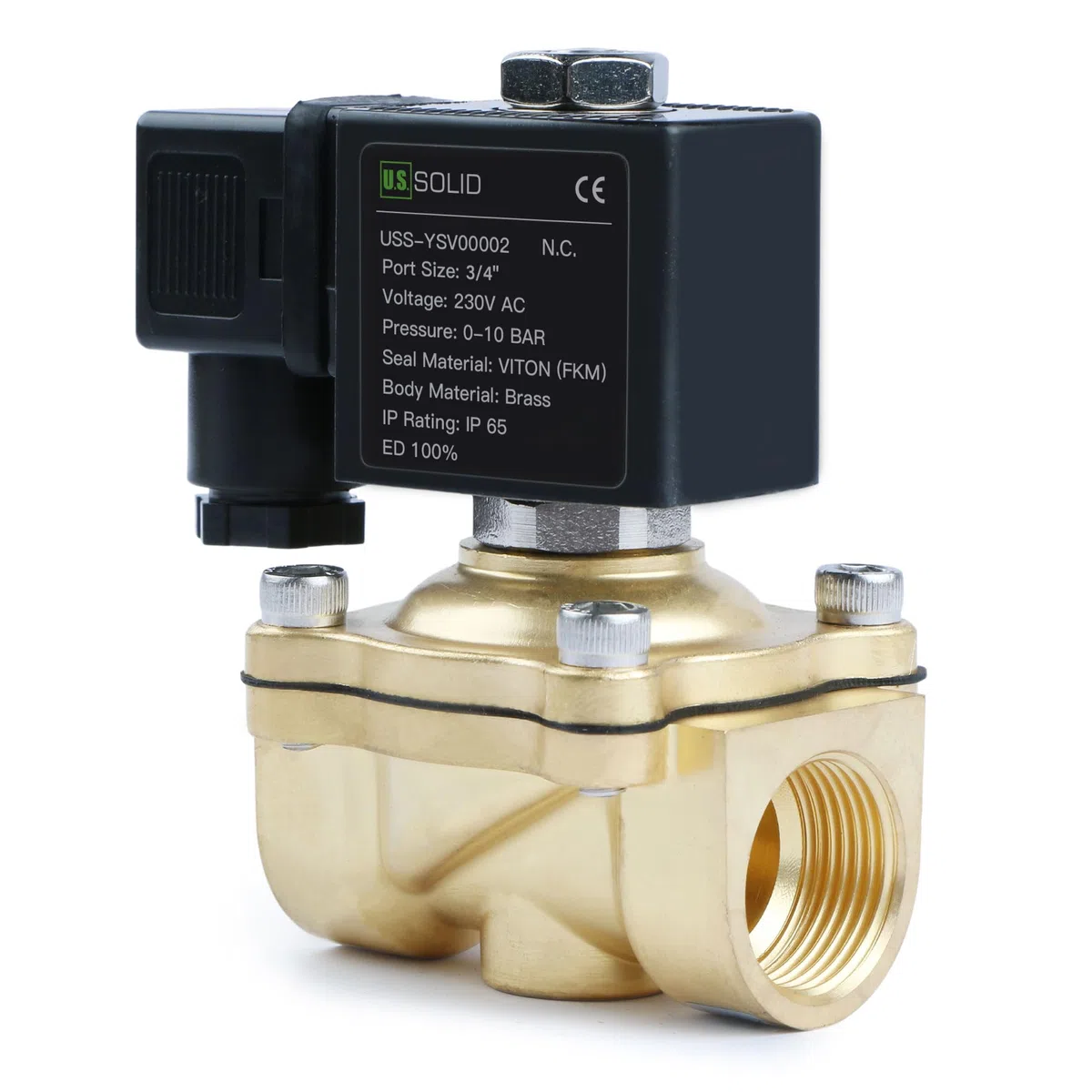 U.S. Solid Elettrovalvola in ottone G 3/4" 220V AC – 10 bar, normalmente chiusa, per acqua, aria, diesel, cherosene, benzina