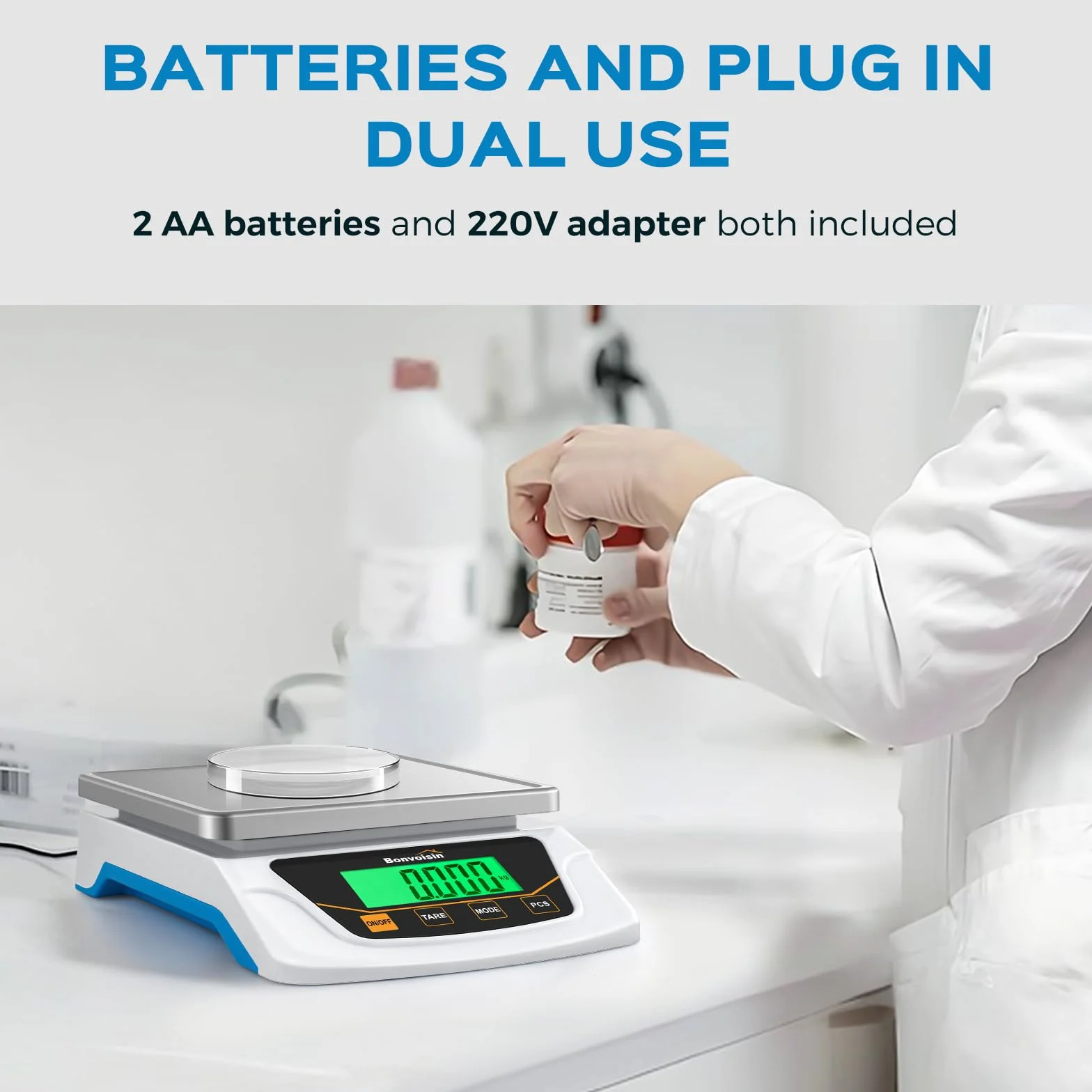 Bonvoisin Bilancia di Precisione 6000gx0.1g Digitale da Laboratorio con Piatto Acciaio Inox