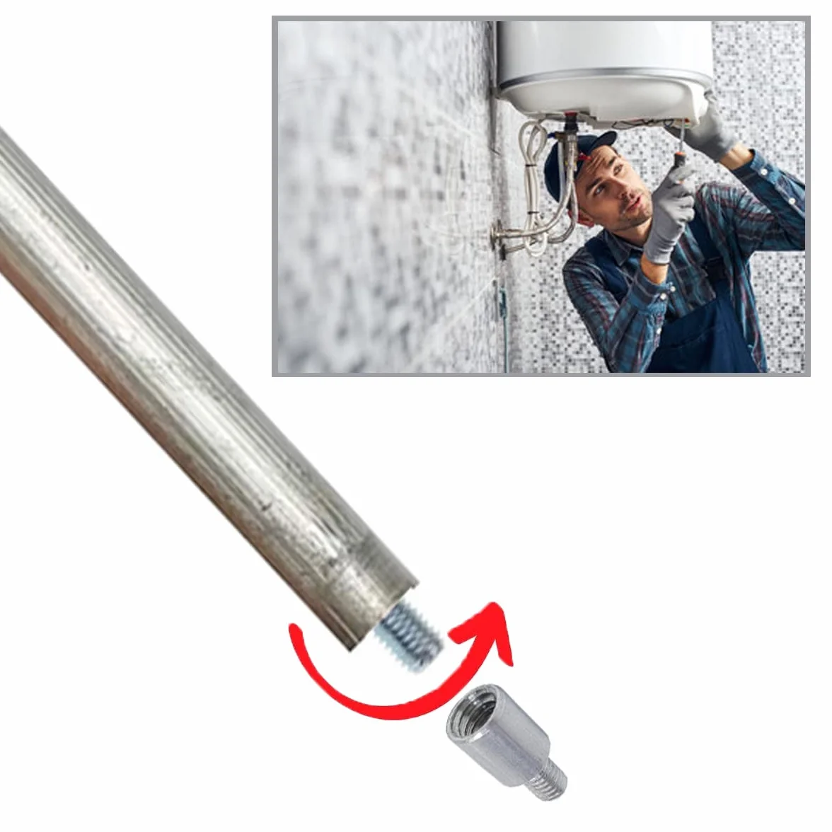 GOLDMAN SERVICE | 2 Anodi di magnesio 22x350mm per scaldabagno elettrico + Adattatore filettature M8 a M6. Anodo sacrificale per riscaldatore compatibile e valido per i principali marchi (2)