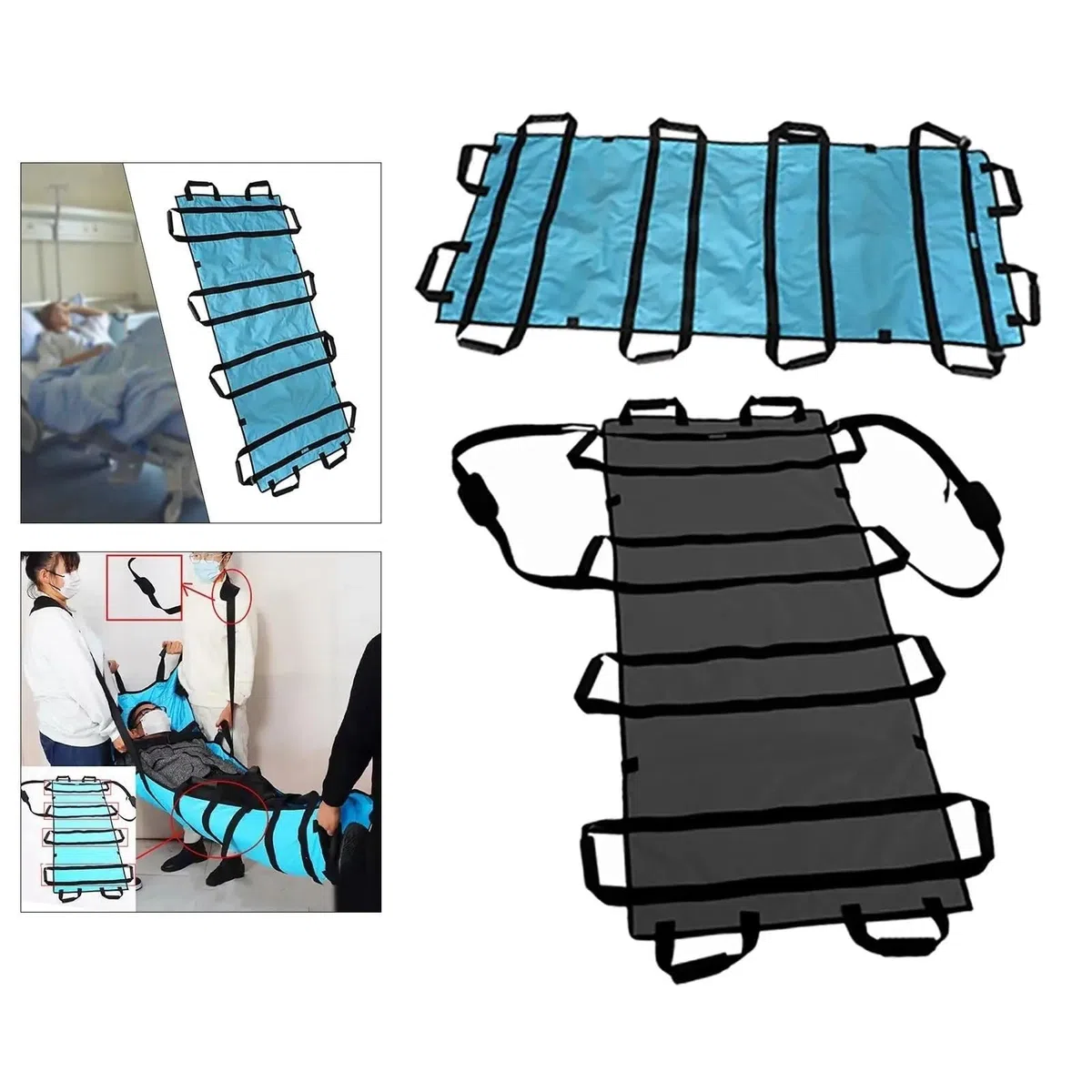 Camilla de traslado de pacientes, almohadilla de rescate de emergencia, Camilla de movilización, almohadilla de posicionamiento para movilidad asistida para Perso, Black-No Shoulder Strap