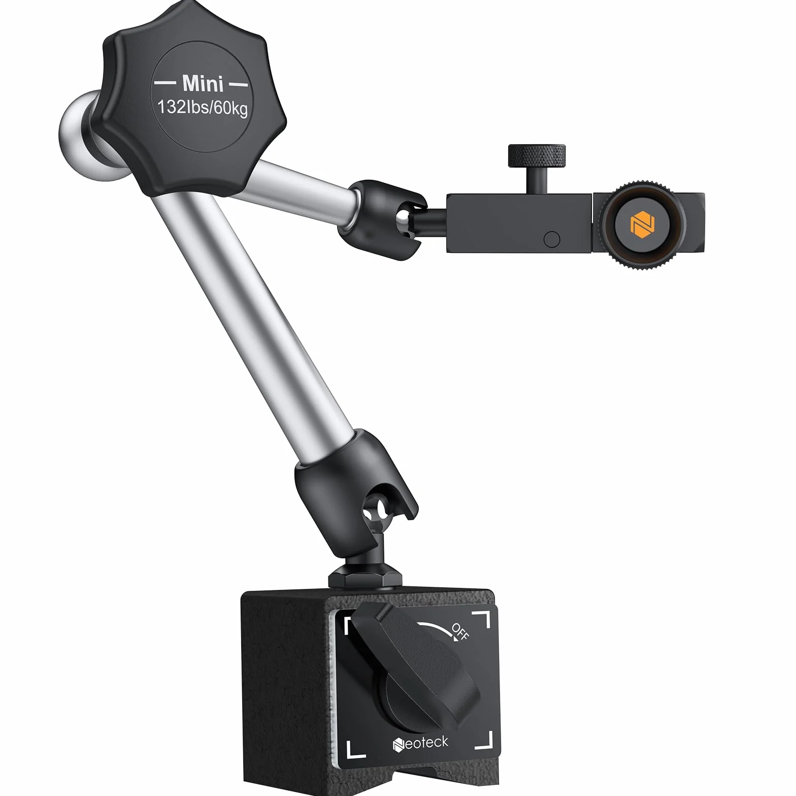 Neoteck Base Magnetica per Comparator 132lbs/60 kg con 8mm Foro per Indicator Magnetico Base Supporto Del Basamento 3 Braccio Regolabili con ON/OFF Interruttore per Indicatore di Comparatore