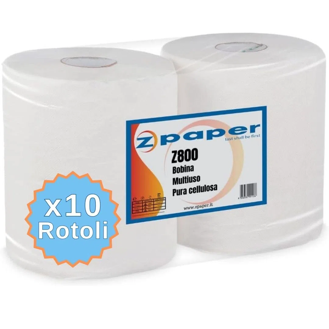𝐎𝐅𝐅𝐄𝐑𝐓𝐀 - 10 Rotoloni Asciugatutto Multiuso - Carta Pura Cellulosa, 2 Veli. Bobina carta per uffici, studi professionali. Uso anche domestico e alimentare.