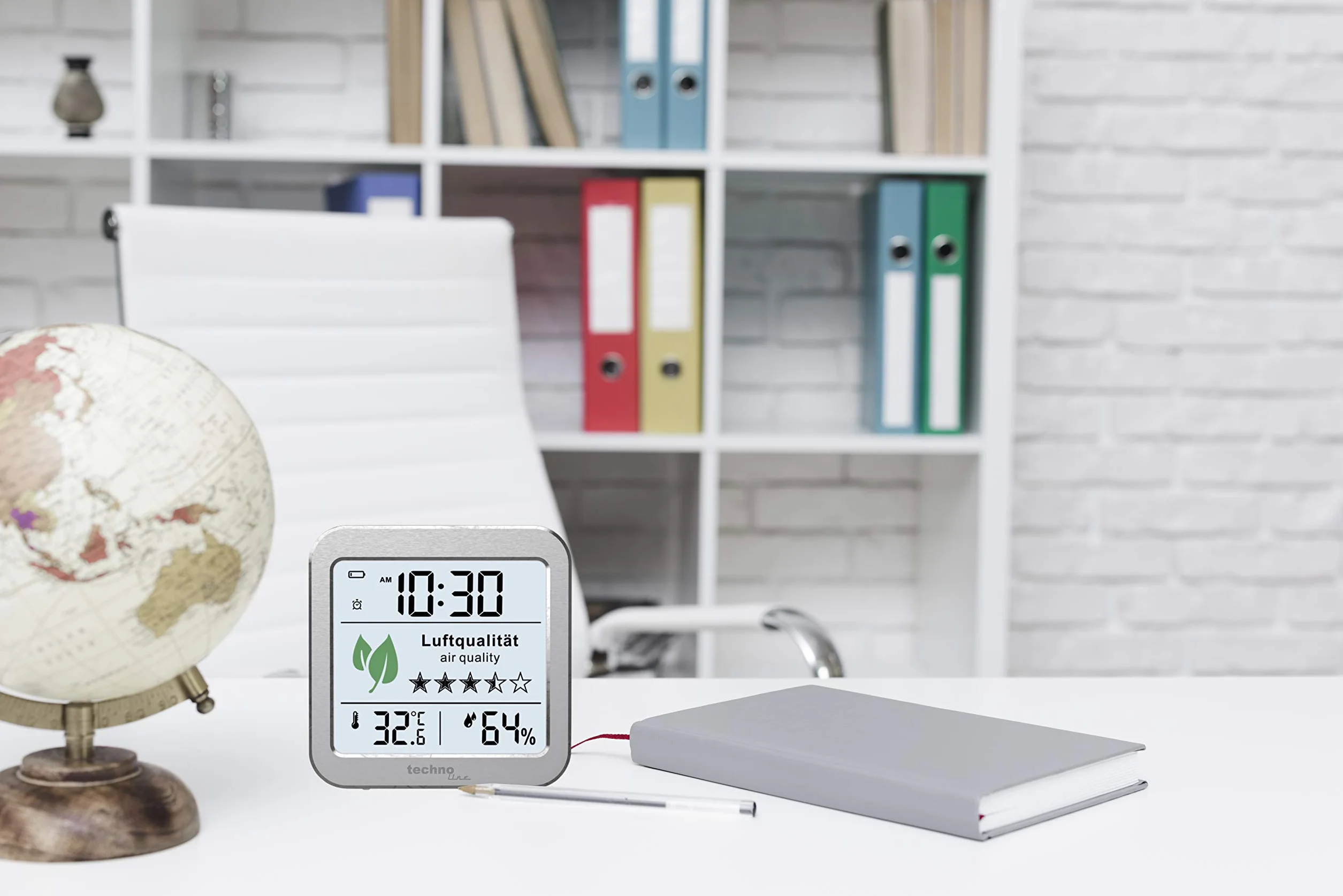 Technoline WL1020 Monitor della Qualità dell'Aria Interna Temperatura Umidità Allarme Argento Bianco