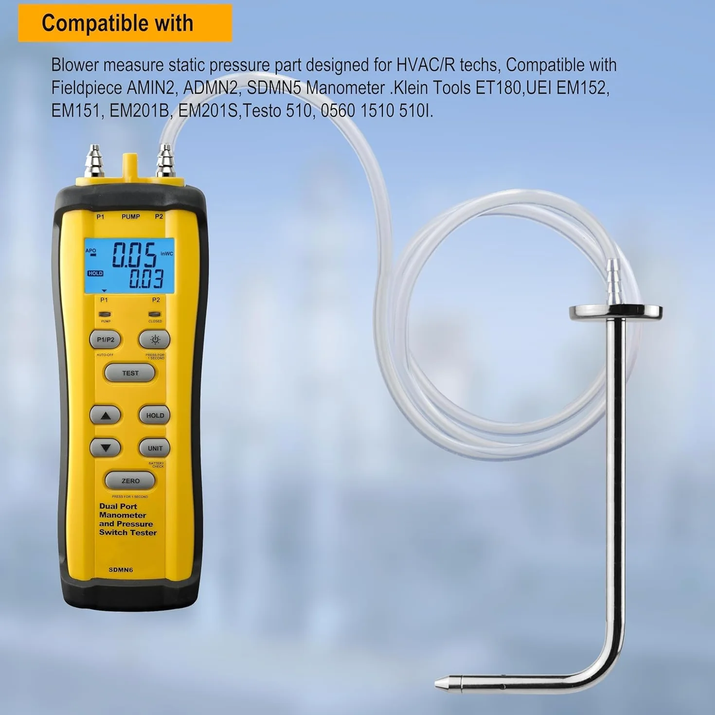ZIBOO Kit sonda manometro JL3MN2 Klein Tools ET180 Manometro digitale Fieldpiece JL3KM2 SDMN5 SDMN6 ADMN2 HVAC Pitot Static Tube