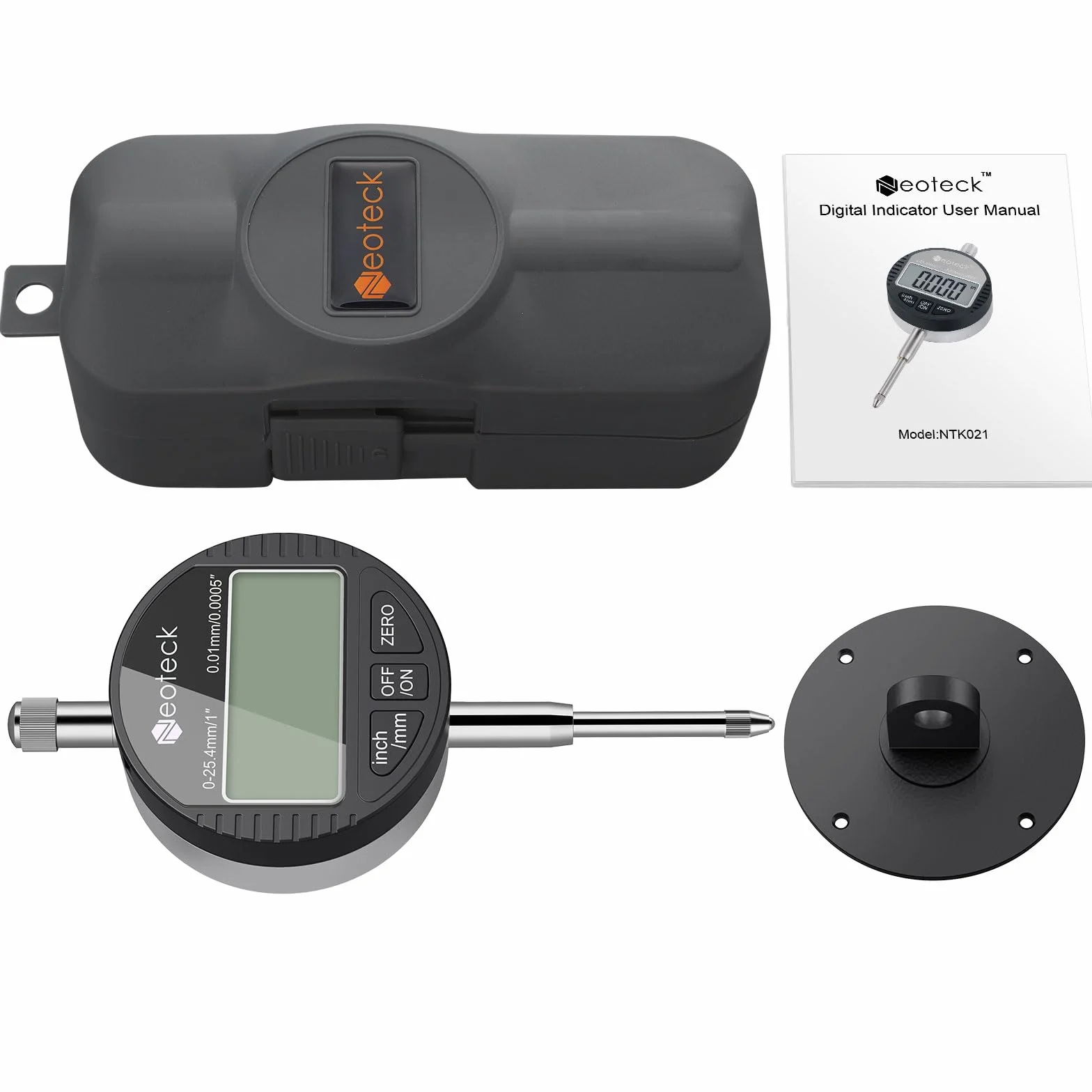 Neoteck DTI LCD Compratore Centesimale Digitale 0.01/0.0005'' Indicatore Digitale Calibro di Precisione 0-25.4mm/1'' Comparatore Elettronico Pollice/Metrica Professionale con Coperchio Posteriore
