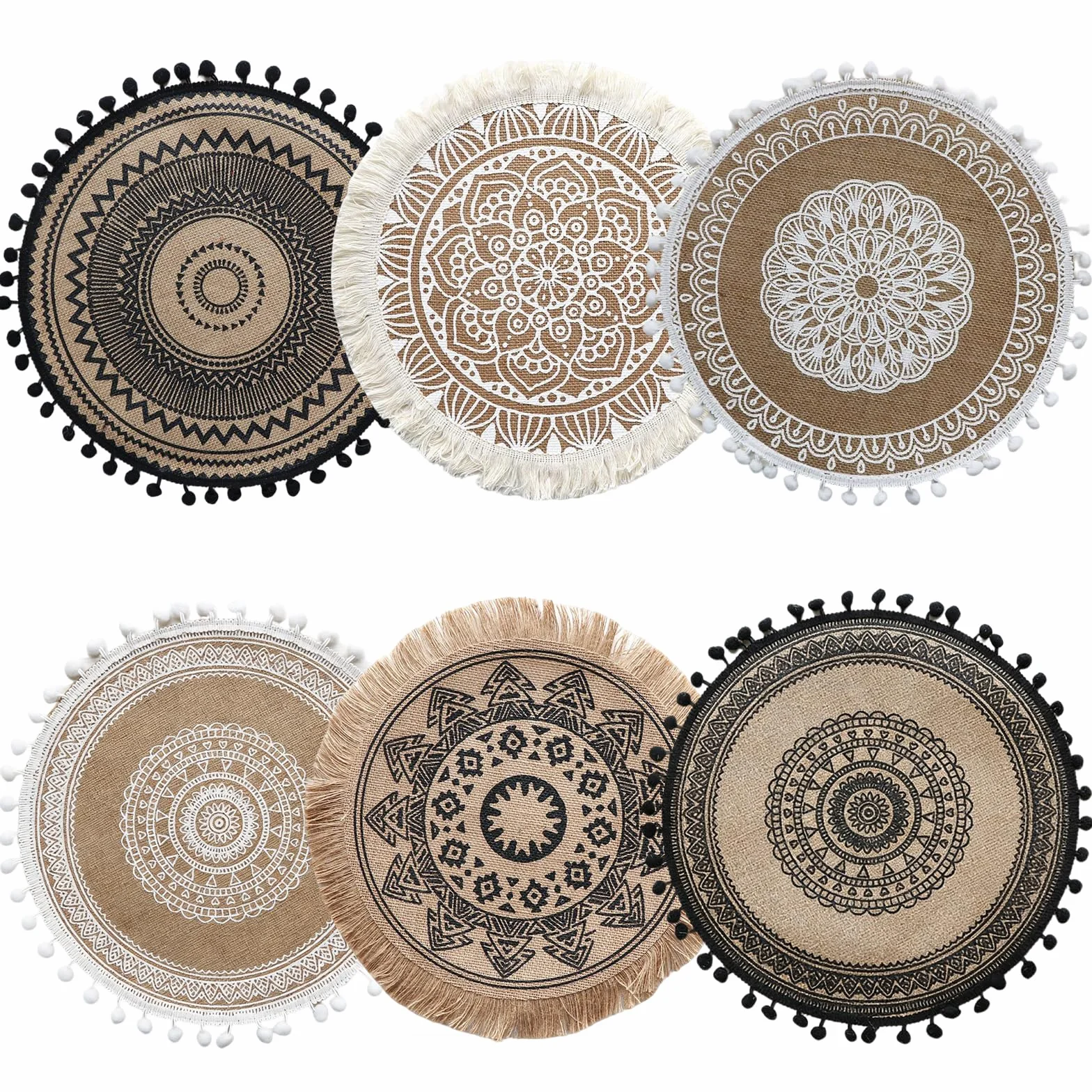 Tovaglietta Rotonda Bohémien 38 cm Antiscivolo Resistenti al Calore Boho Decorativa per Cucina Ristorante