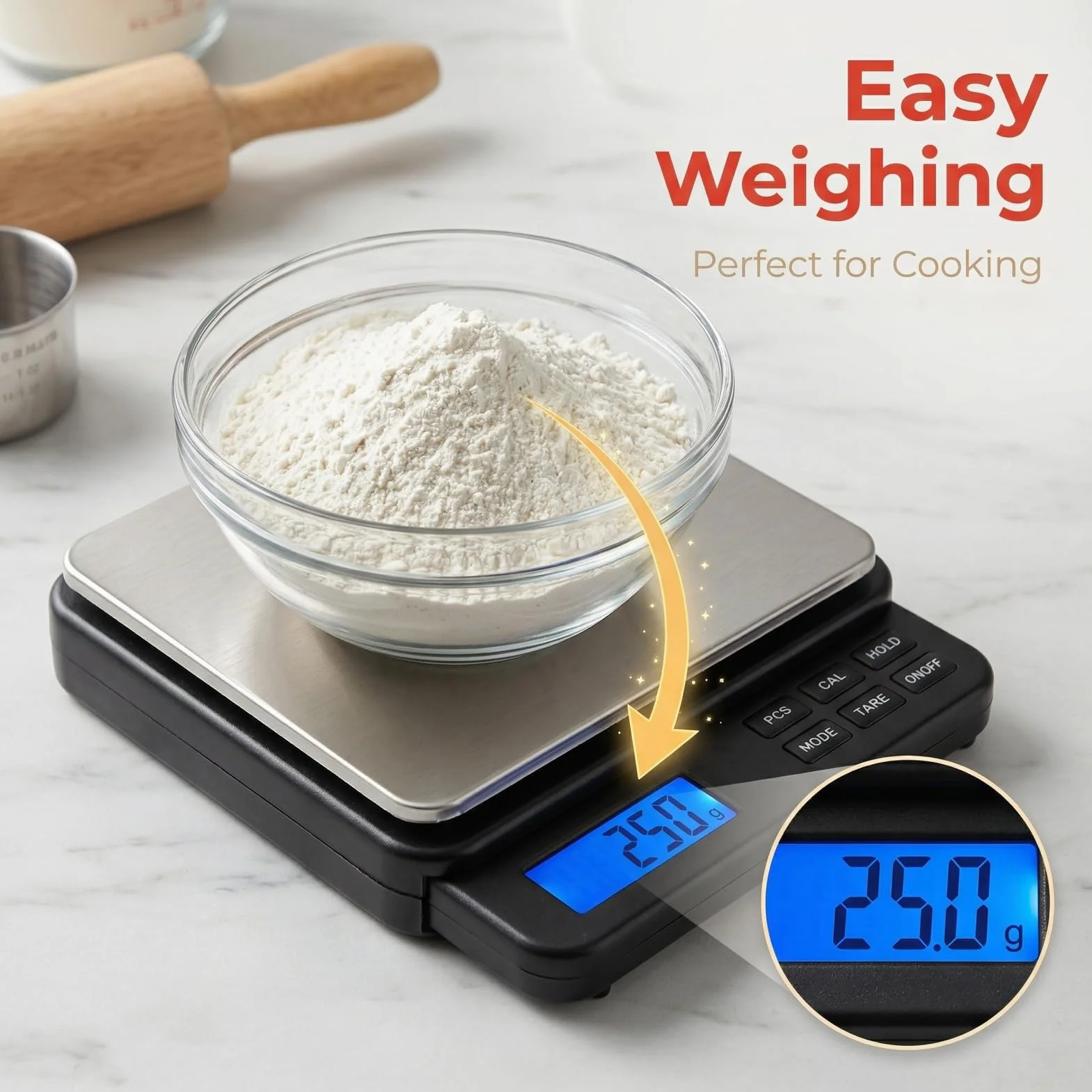 Bilancia Digitale per Alimenti, 1000g/0.01g Bilancia Mini Gram Ad Alta Precisione Bilancia da Cucina Digitale Bilancia Elettrica con Display LCD Retroilluminato Blu per Cucinare,