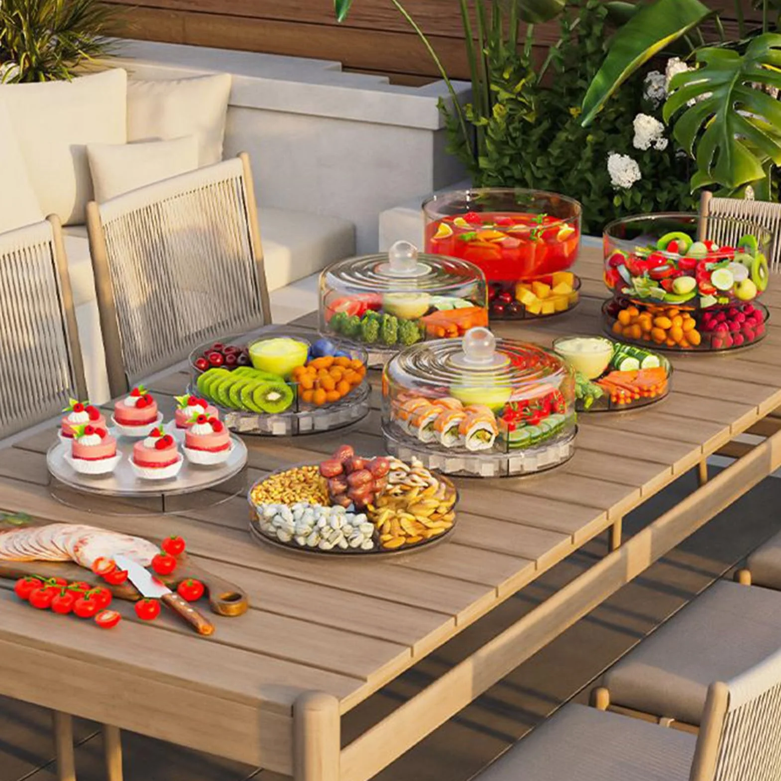 Vassoi da portata refrigerati per feste Server buffet cibi freddi ciotola frutta ghiaccio antipasti snack picnic compleanno campeggio