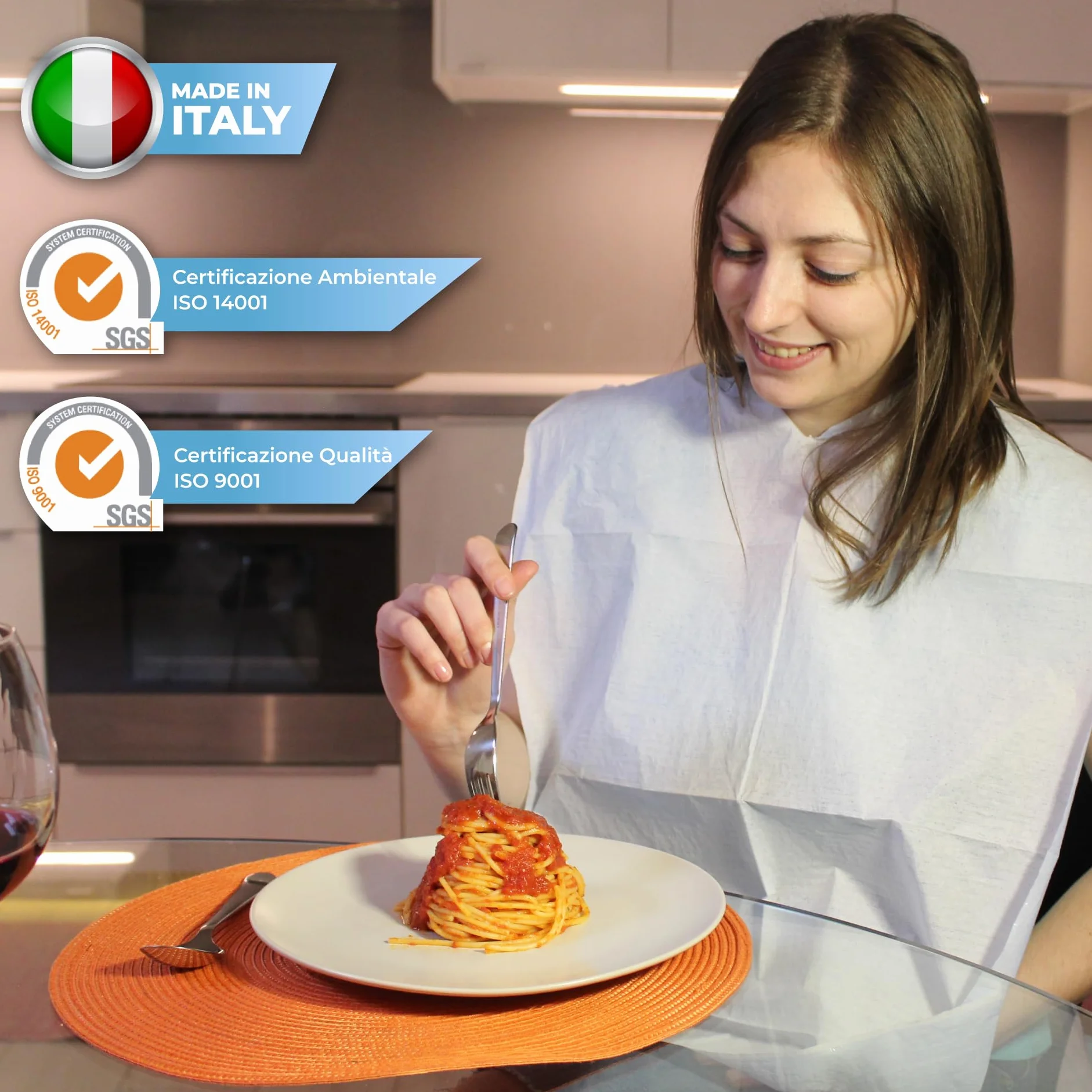 MEDICAL SUD PROFESSIONAL Bavagli Monouso Per Adulti In Cellulosa E Polietilene Con Tasca Di Raccolta Assorbenti e Impermeabili Made In Italy