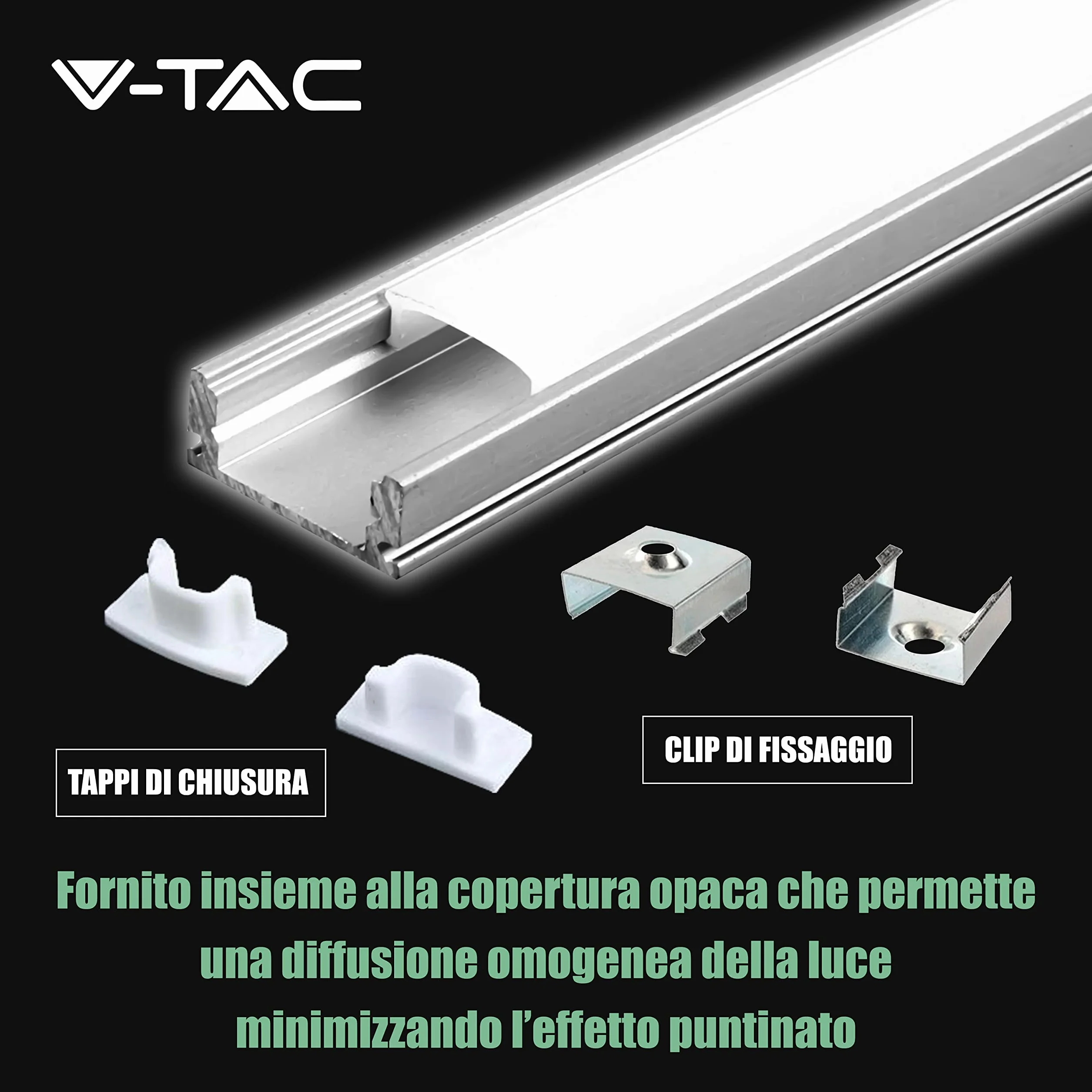 V-TAC 10x Profili per Strisce Led da 2 METRI Rettangolari in Alluminio - (20 Metri Totali) - Profili per Strisce LED Copertura Opaca - Ingombro max Striscia Led 12,4 mm - Dimensioni 17,4 x 7 mm