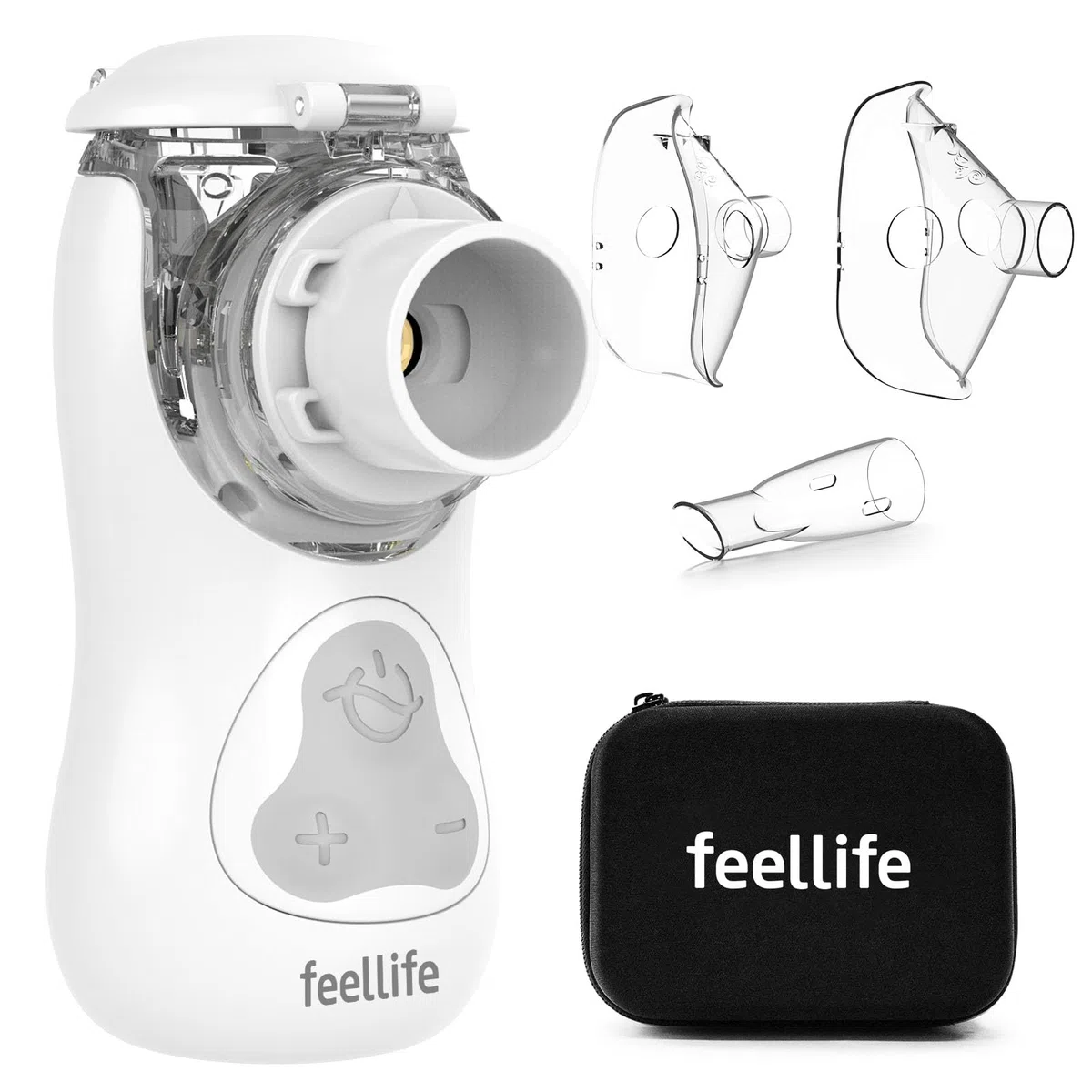 FEELLIFE Aerosol Portatile Silenzioso 3 Modalità Nebulizzazione Regolabili, Ricaricabile Aerosol per Bambini e Adulti con 2 Maschere e Boccaglio, Aerosol Portatile per Viaggi e Uso Domestico-Blu