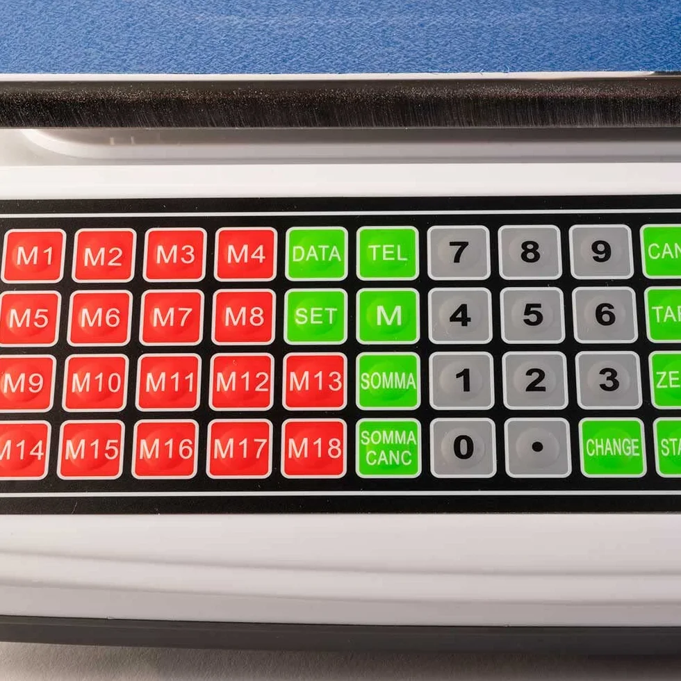 AMC Bilancia elettronica digitale con scontrino professionale 18 tasti di memoria piatto in acciaio inox, 6 lcd per misurazione prezzo unitario, totale e peso portata massima 50kg
