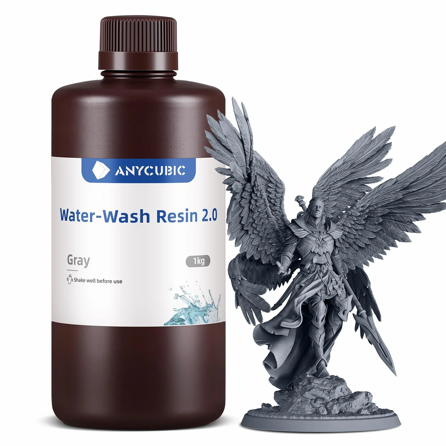 ANYCUBIC Resina Lavabile in Acqua 2.0, Resina Stampante 3D UV 405 nm con Alta Precisione, Odore Basso, Facile da Pulire ed Eccellente Fluidità per 4K/6K/8K LCD Stampante 3D Resina (Grigio, 1000g)