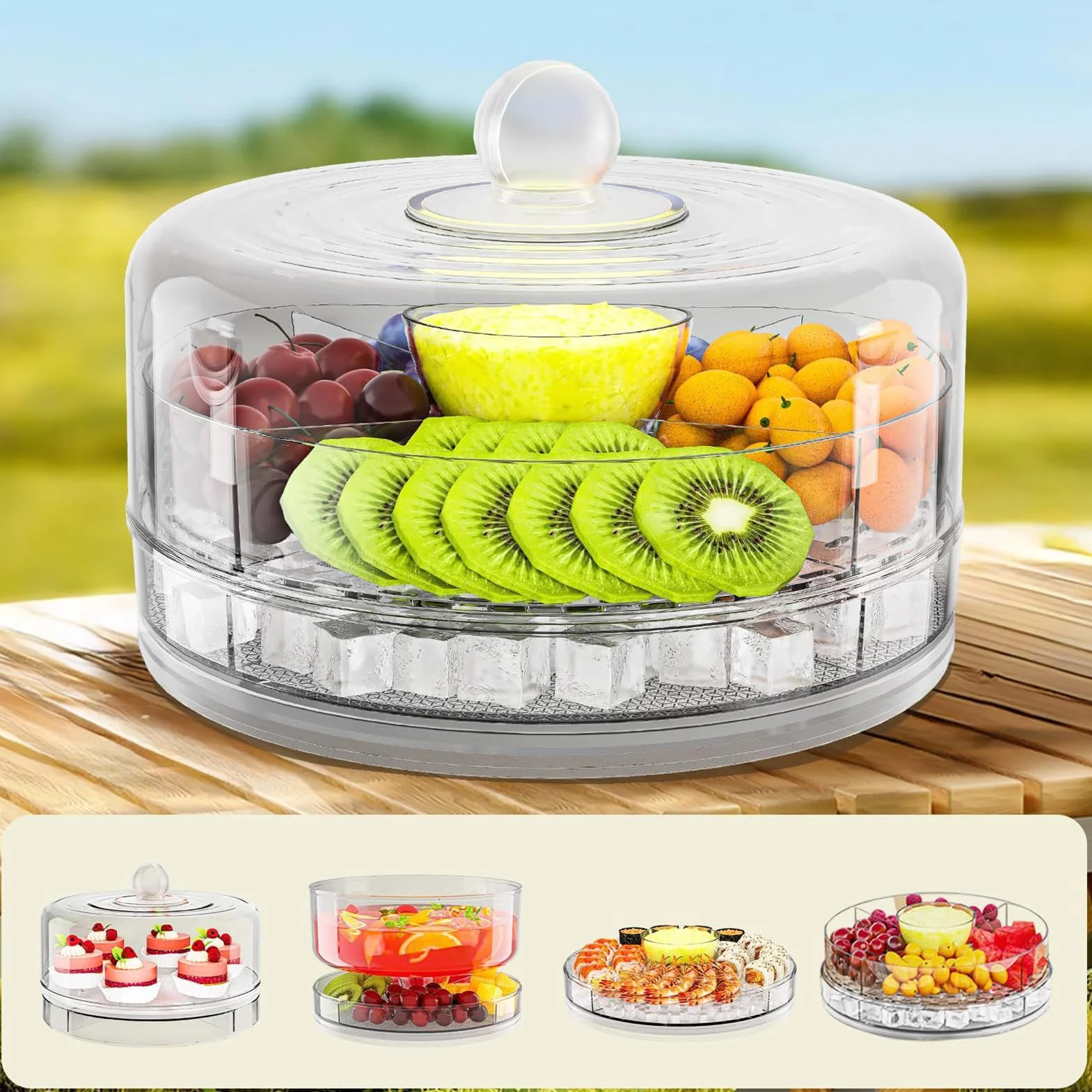 Vassoi da portata refrigerati per feste Server buffet cibi freddi ciotola frutta ghiaccio antipasti snack picnic compleanno campeggio