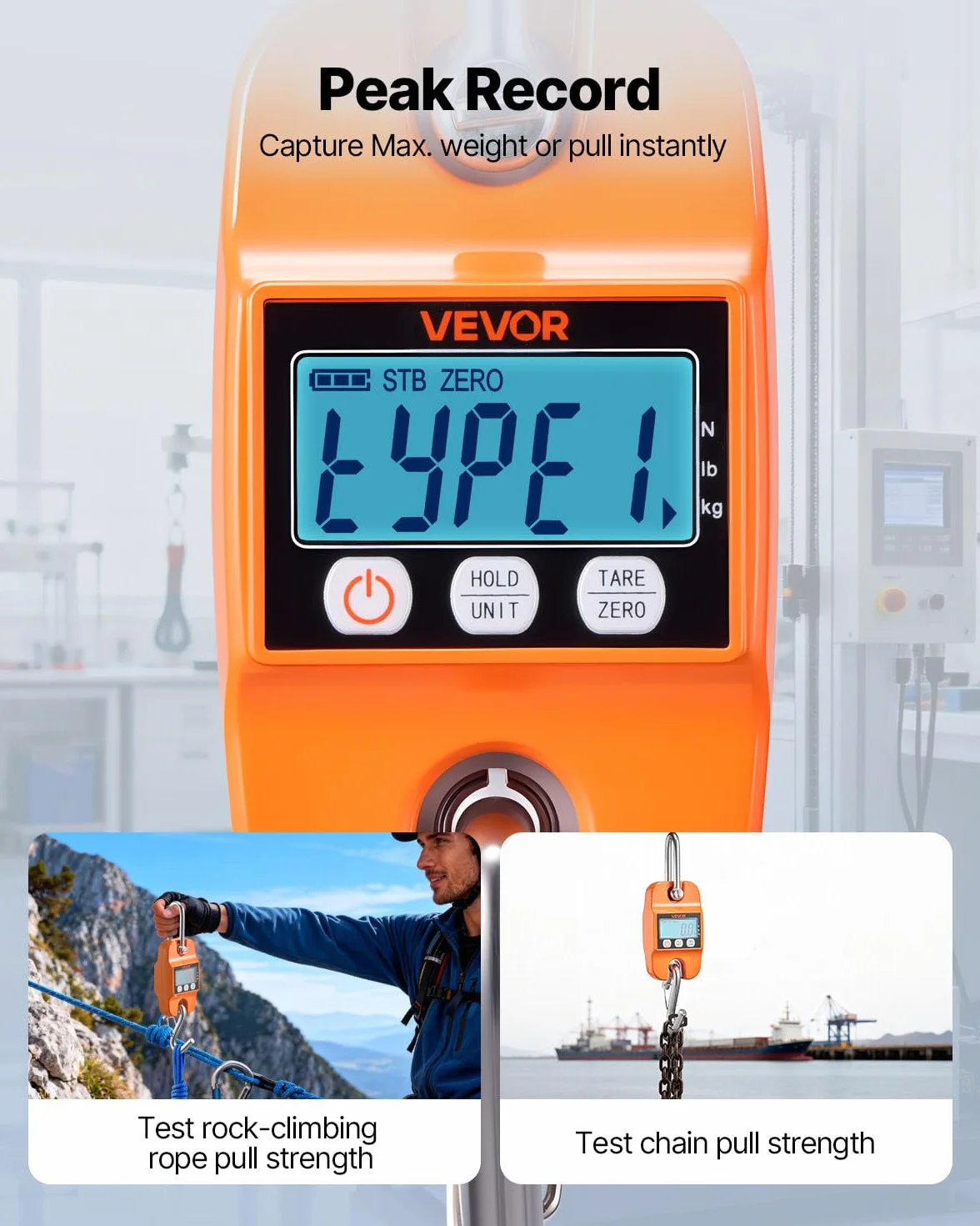 VEVOR Bilancia Digitale Portatile a Batteria 400 kg Gancio Schermo LCD Misurazione 3 Unità per Bagaglio Pesca Caccia