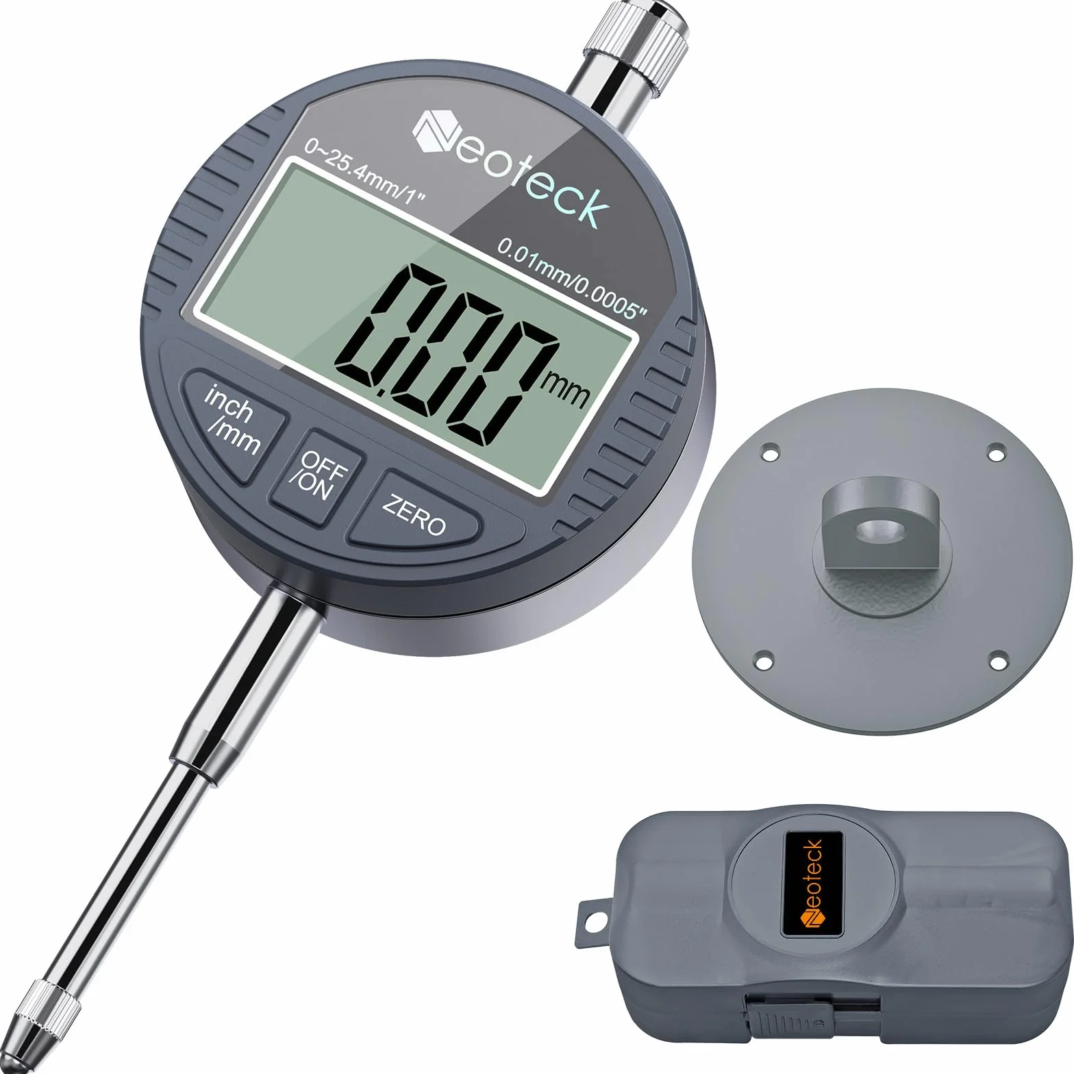 Neoteck DTI LCD Comparatore Centesimale Digitale 0.01/0.0005'' Indicatore Digitale Calibro di Precisione 0-25.4mm/1'' Comparatore Elettronico Pollice/Metrica Professionale