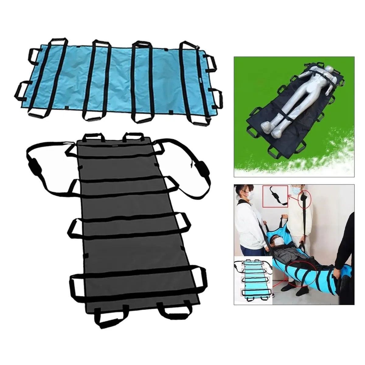 Camilla de traslado de pacientes, almohadilla de rescate de emergencia, Camilla de movilización, almohadilla de posicionamiento para movilidad asistida para Perso, Black-No Shoulder Strap