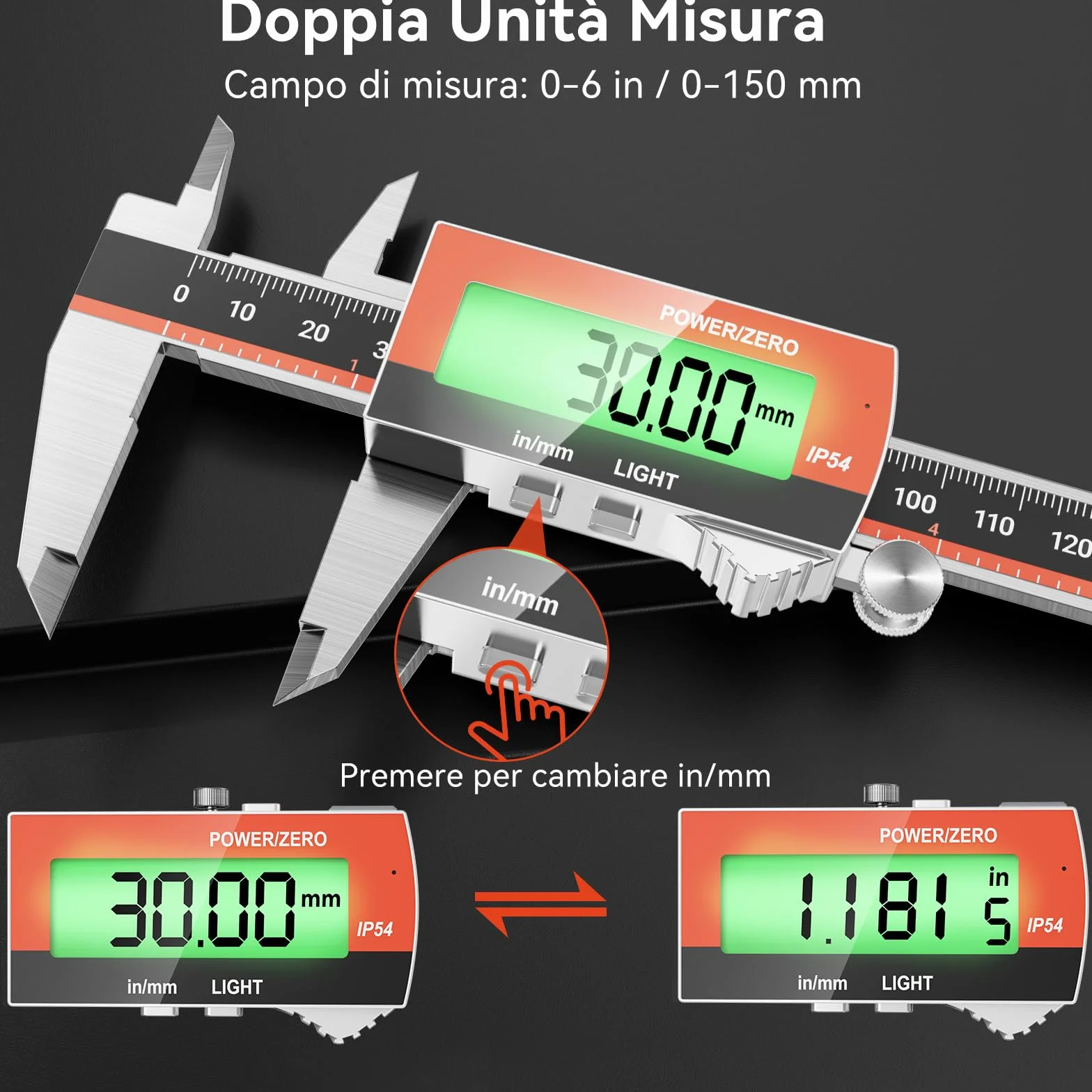 Preciva Calibro Digitale, Precisione Micrometro in Acciaio Inox con LCD Schermo Grande, Calibro Analogico Ricaricabile per Misurzione Esterna, Interna, Profondità e di Passo